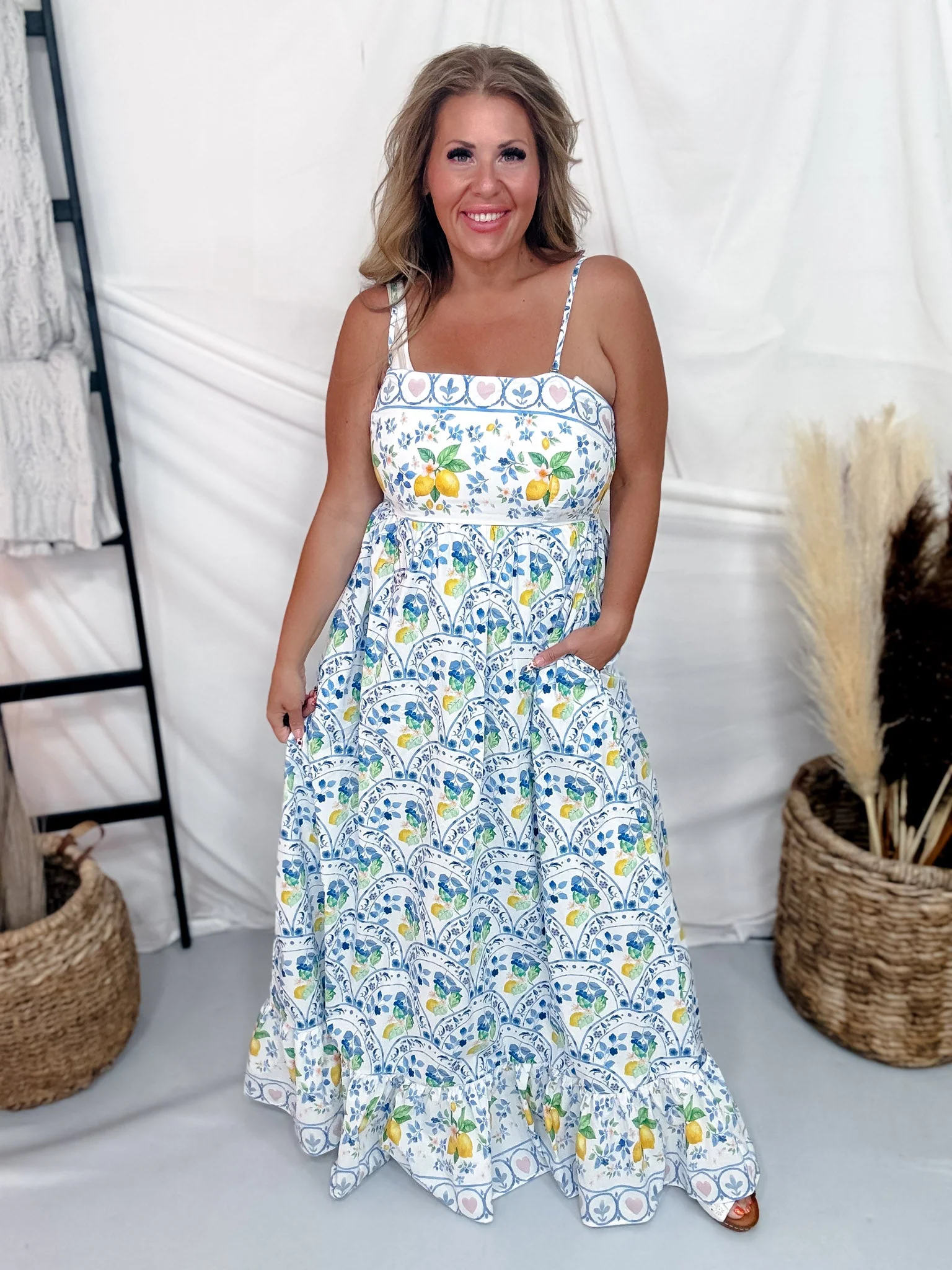 Lemon & Floral Print Maxi Dress With Tiered Hem - Image 6