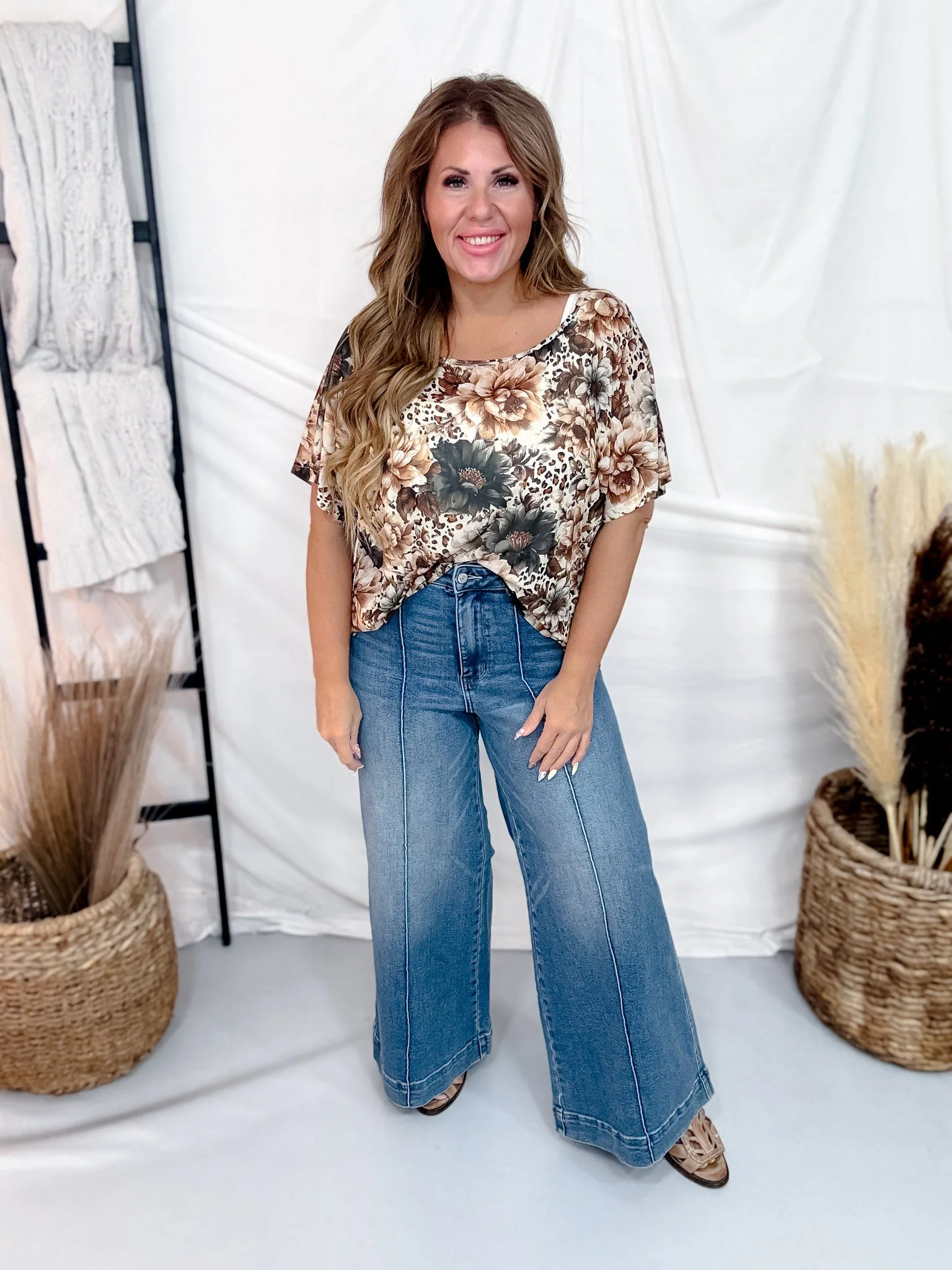 Leopard & Floral Print Short Sleeve Mesh Top - Image 5