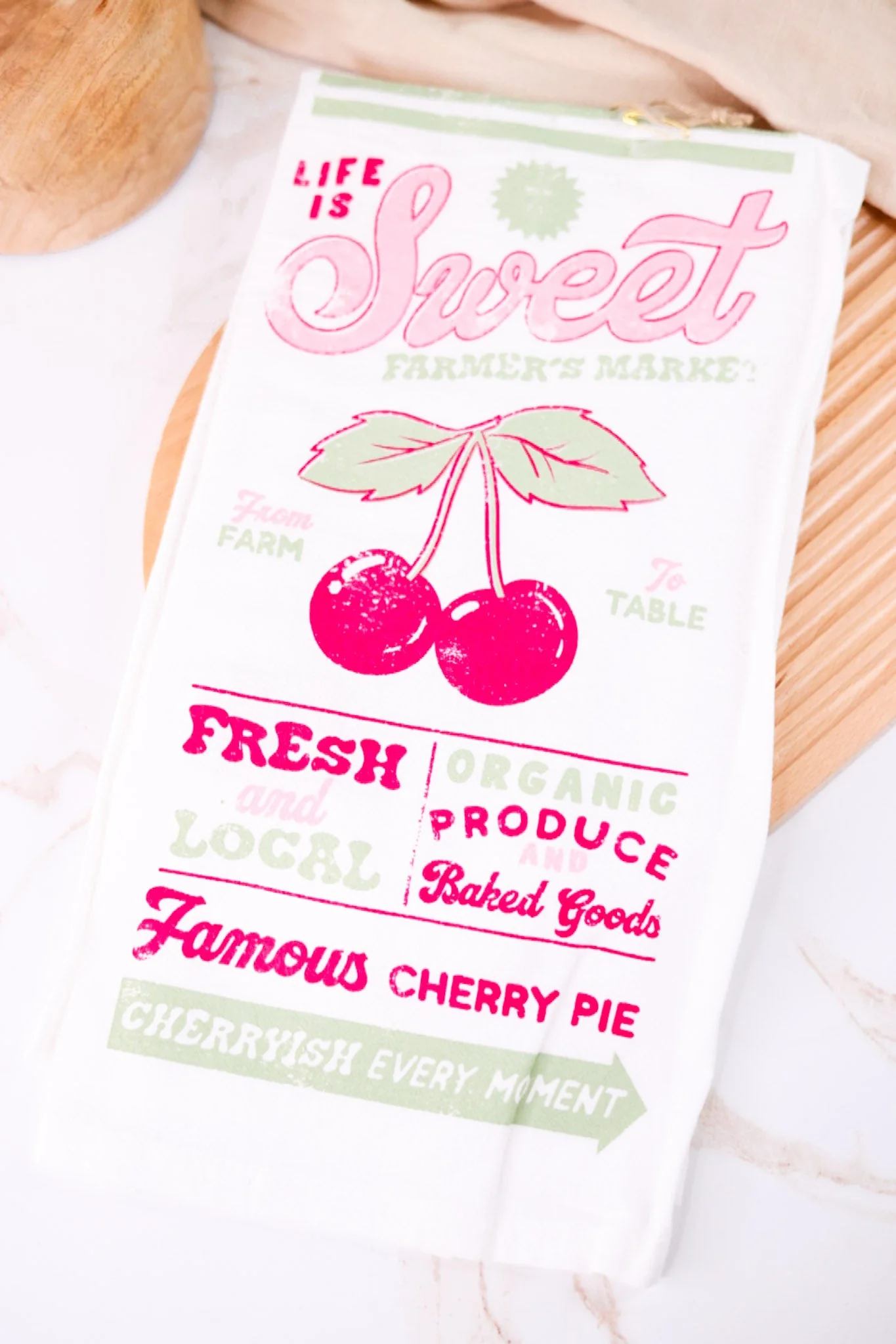 "Life Is Sweet" Cherry Theme Dish Towel FINAL SALE