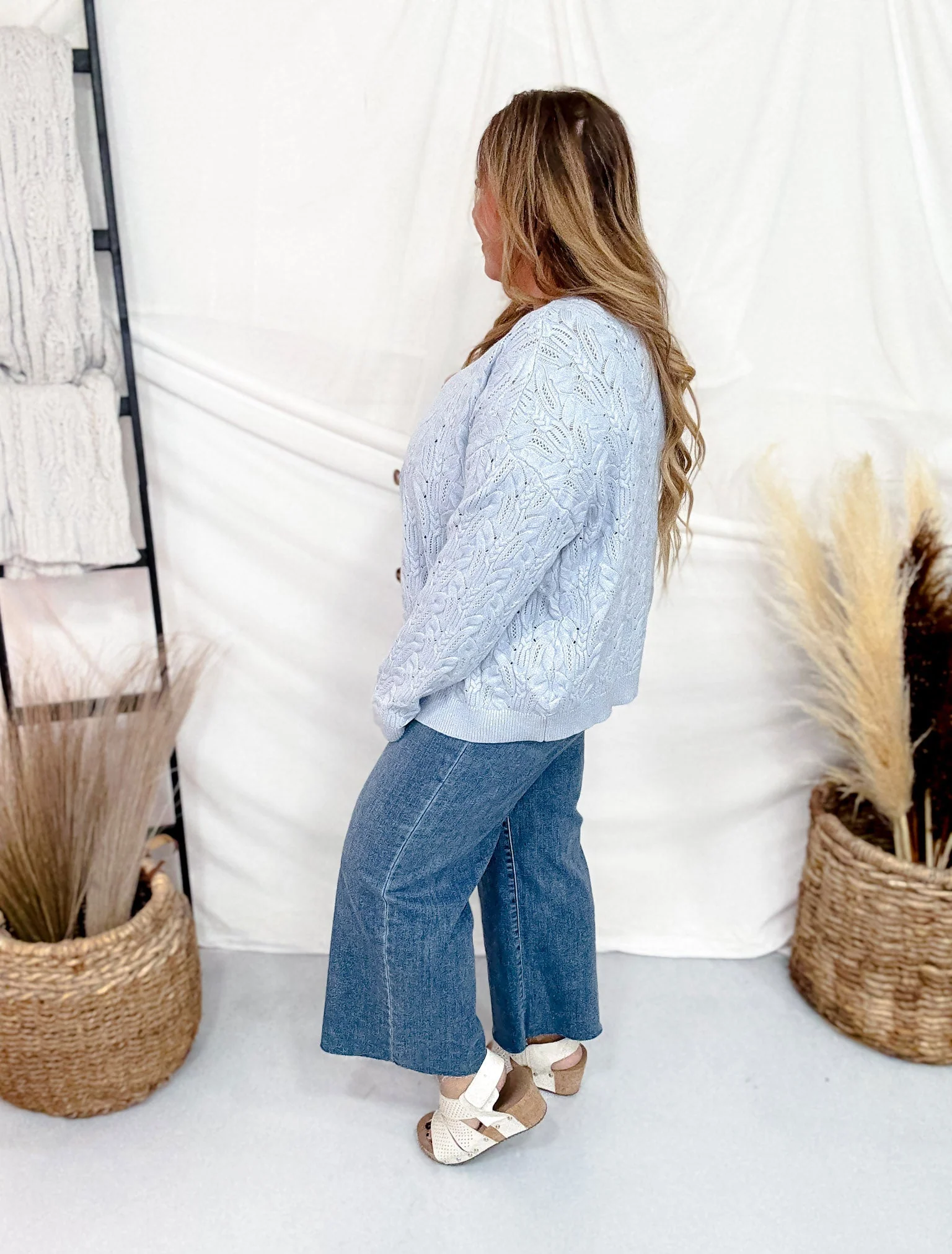 Light Blue Solid Knit Cardigan FINAL SALE - Image 8