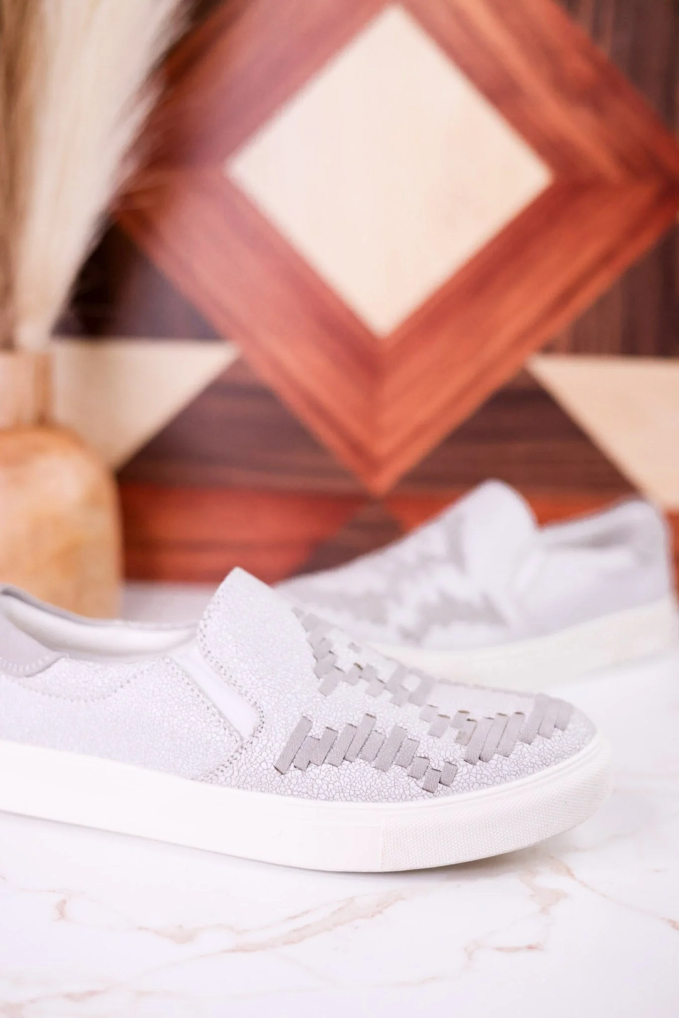 Light Gray Crackle Marian Slip On Sneakers FINAL SALE - Image 3