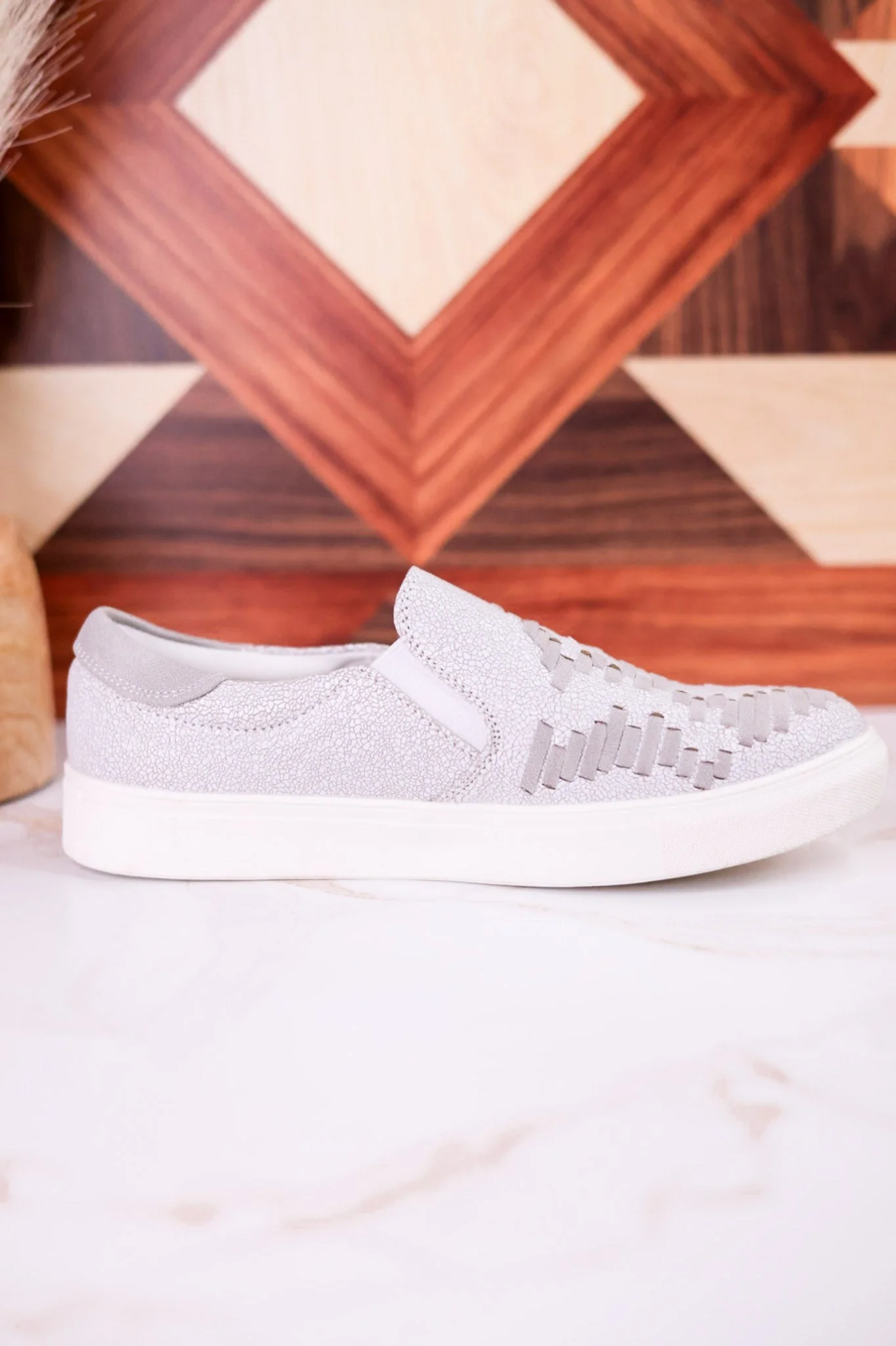 Light Gray Crackle Marian Slip On Sneakers FINAL SALE - Image 9