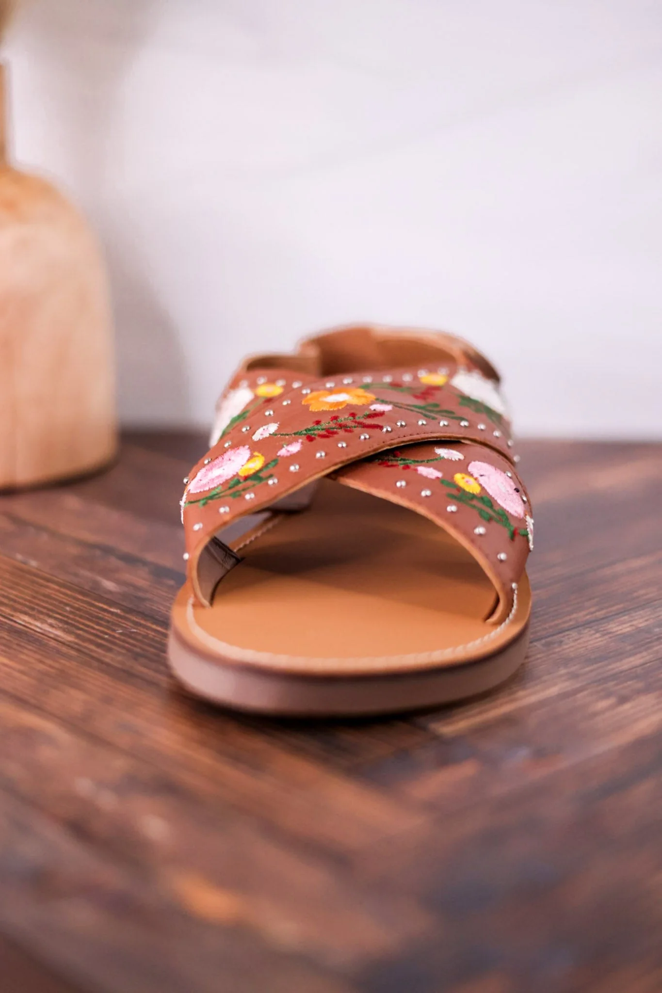 Lilytrail Floral Embroidered Tan Leather Sandals FINAL SALE - Image 5