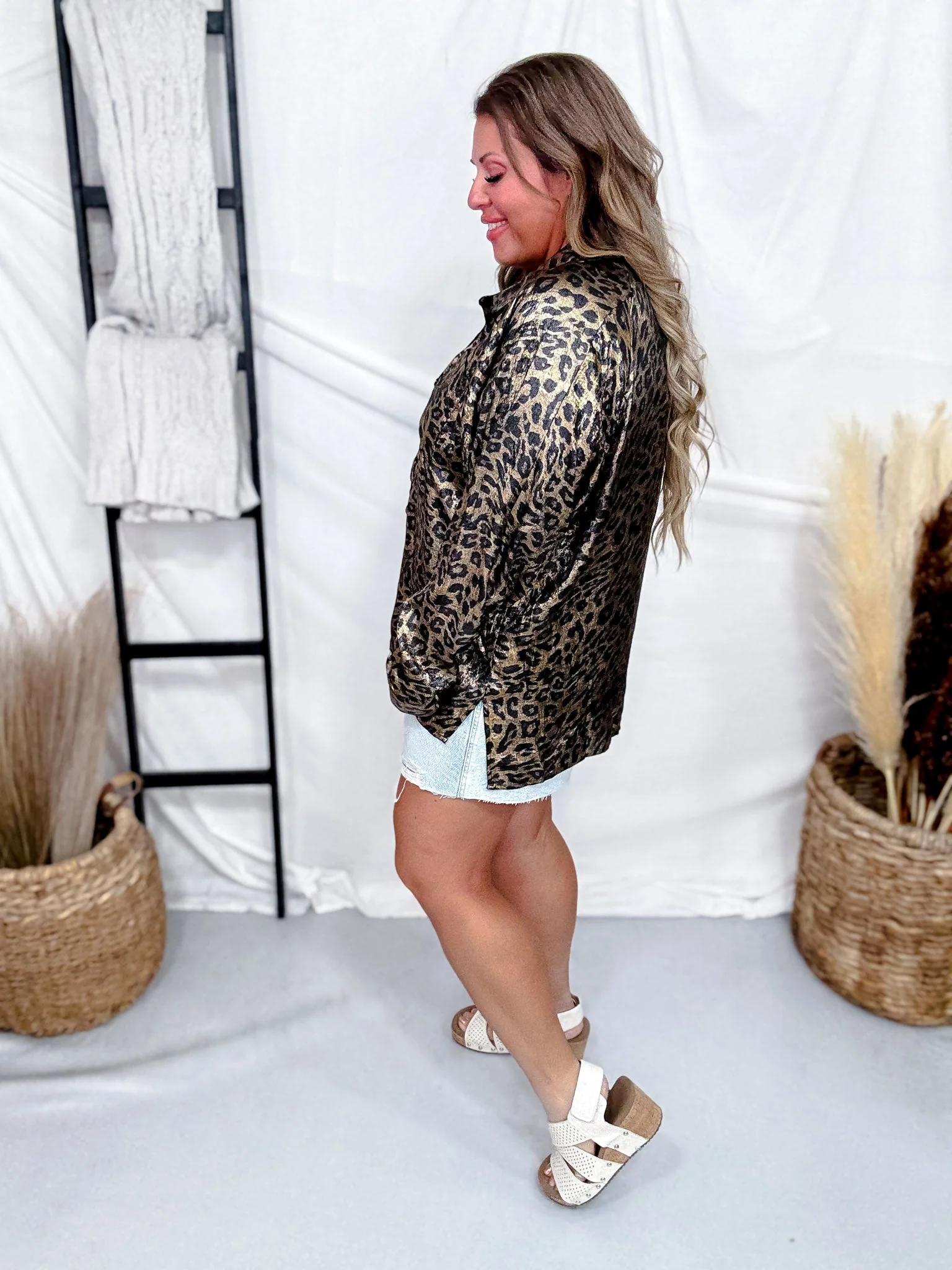 Long Sleeve Button Down Silky Leopard Blouse FINAL SALE - Image 4