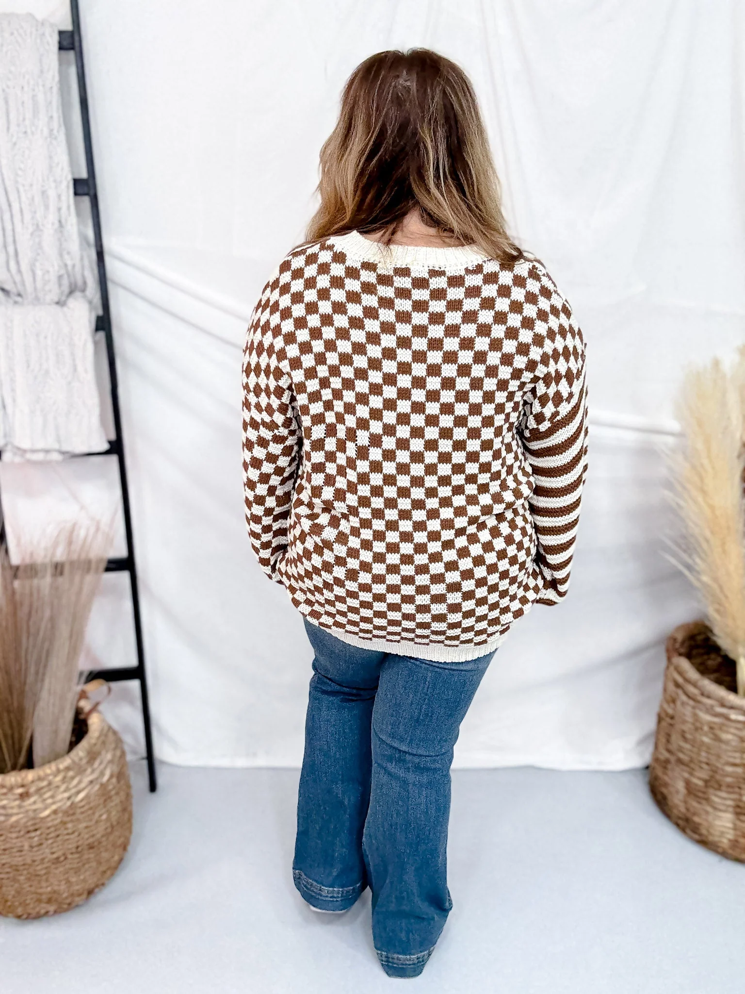 Long Sleeve Checkered & Striped Color Block Sweater Knit FINAL SALE - Image 6