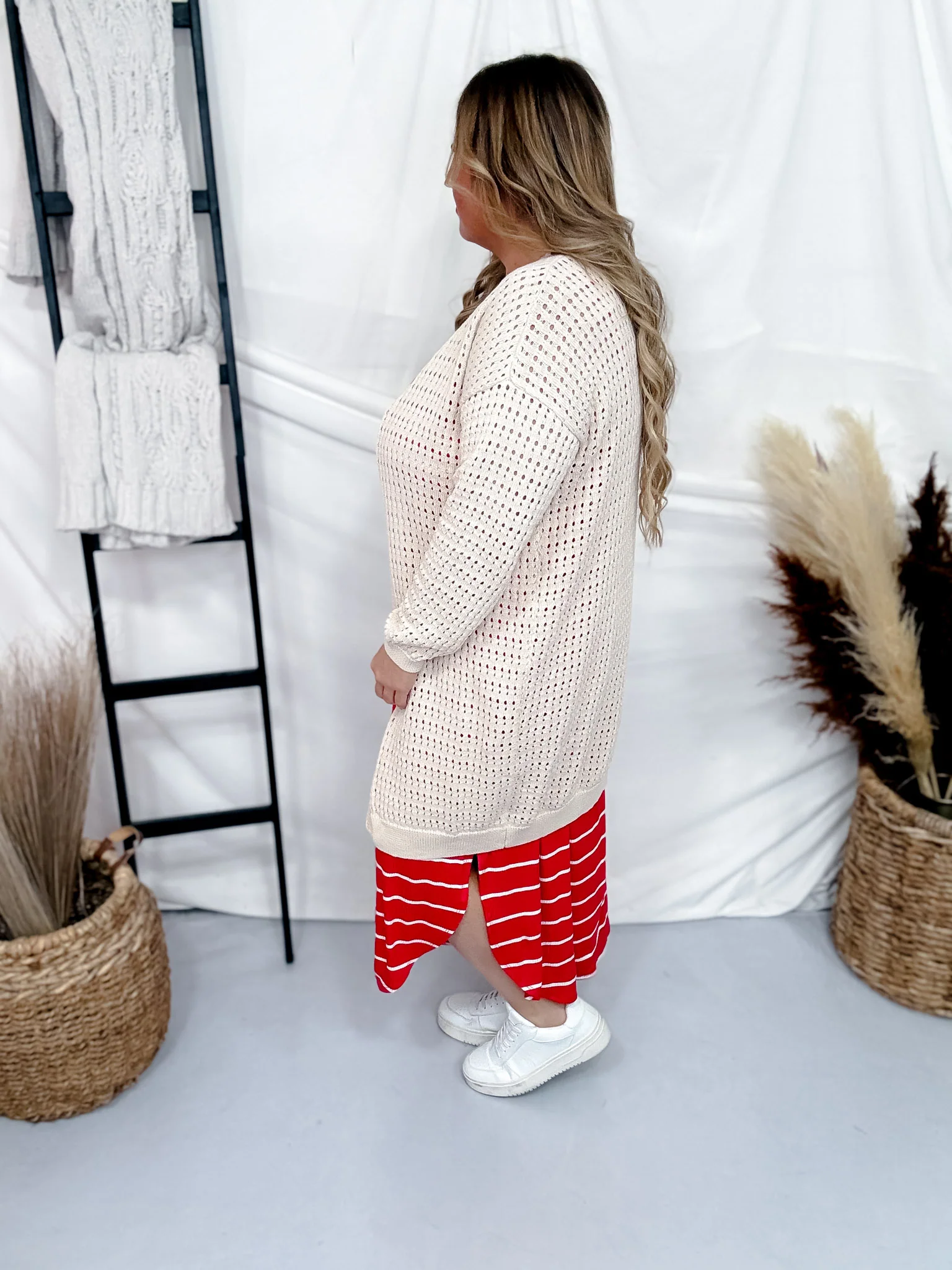 Long Sleeve Cream Knit Open Cardigan FINAL SALE - Image 4