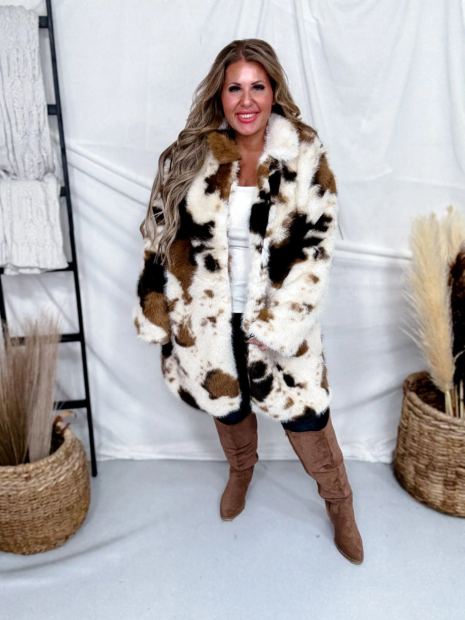 Long Sleeve Faux Fur Cowhide Pattern Coat FINAL SALE - Image 2