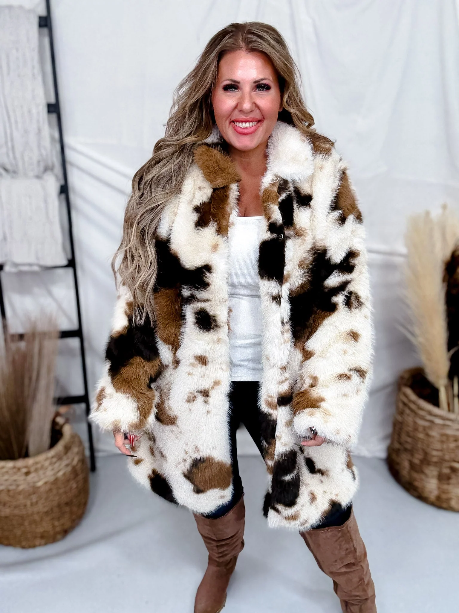 Long Sleeve Faux Fur Cowhide Pattern Coat FINAL SALE - Image 3