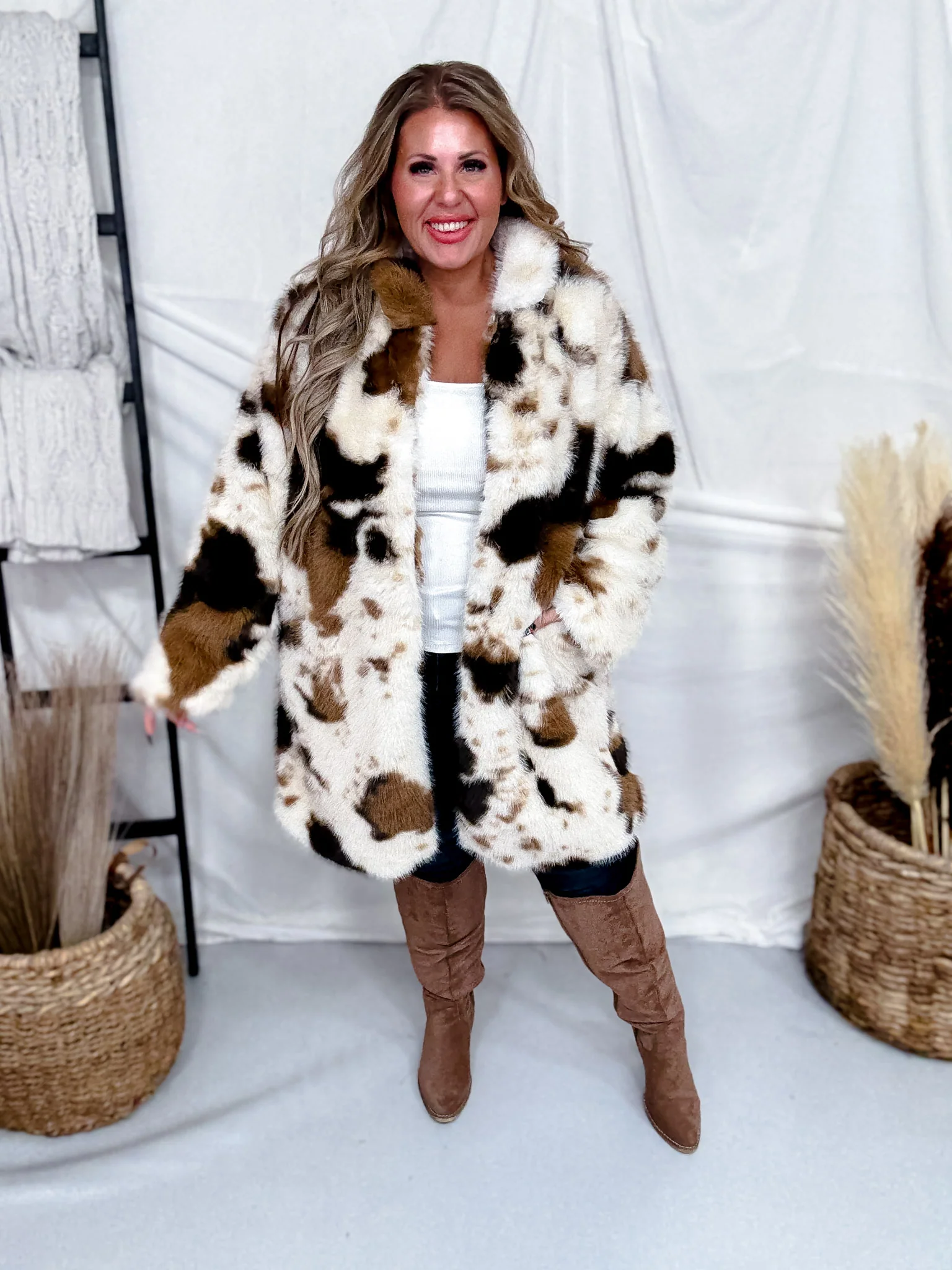 Long Sleeve Faux Fur Cowhide Pattern Coat FINAL SALE - Image 4