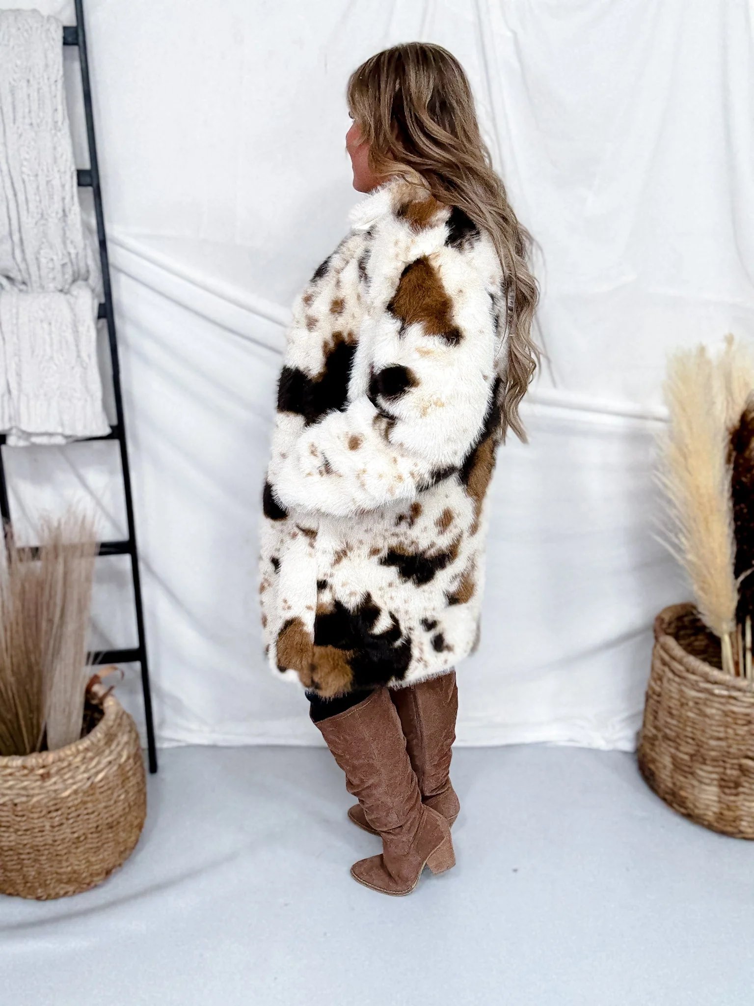 Long Sleeve Faux Fur Cowhide Pattern Coat FINAL SALE - Image 5