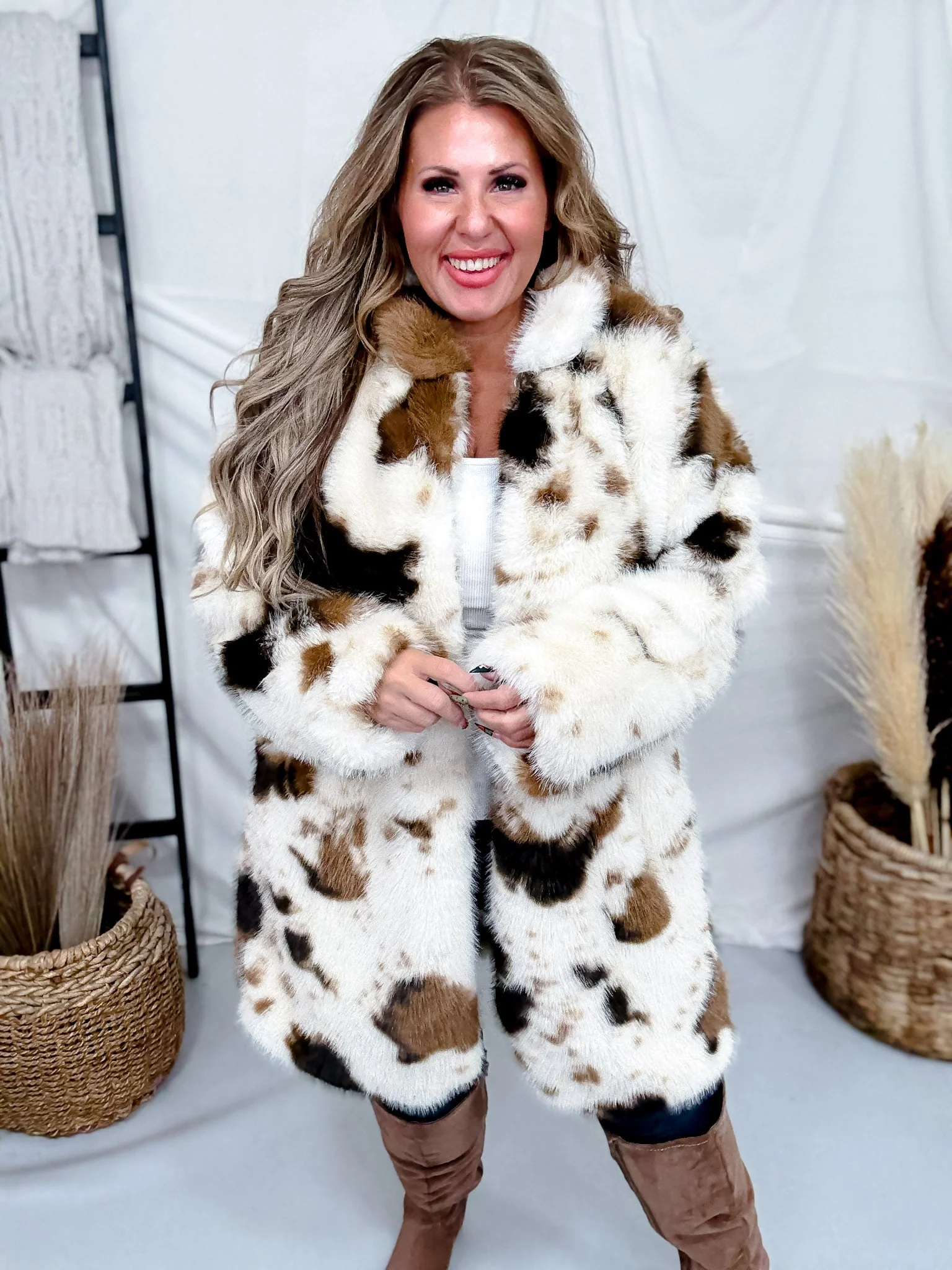 Long Sleeve Faux Fur Cowhide Pattern Coat FINAL SALE - Image 7