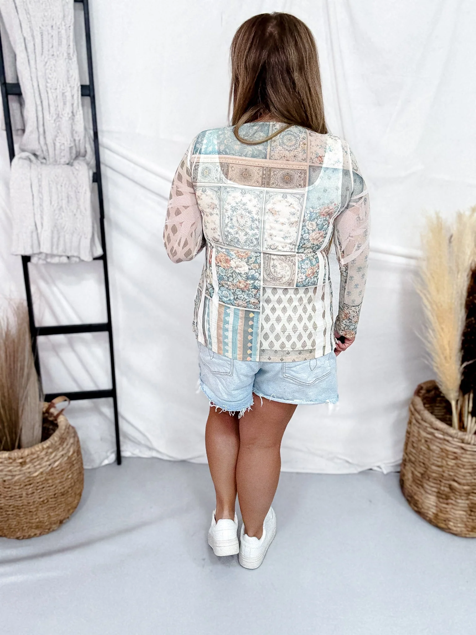 Long Sleeve Floral Mix Mesh Top FINAL SALE - Image 5