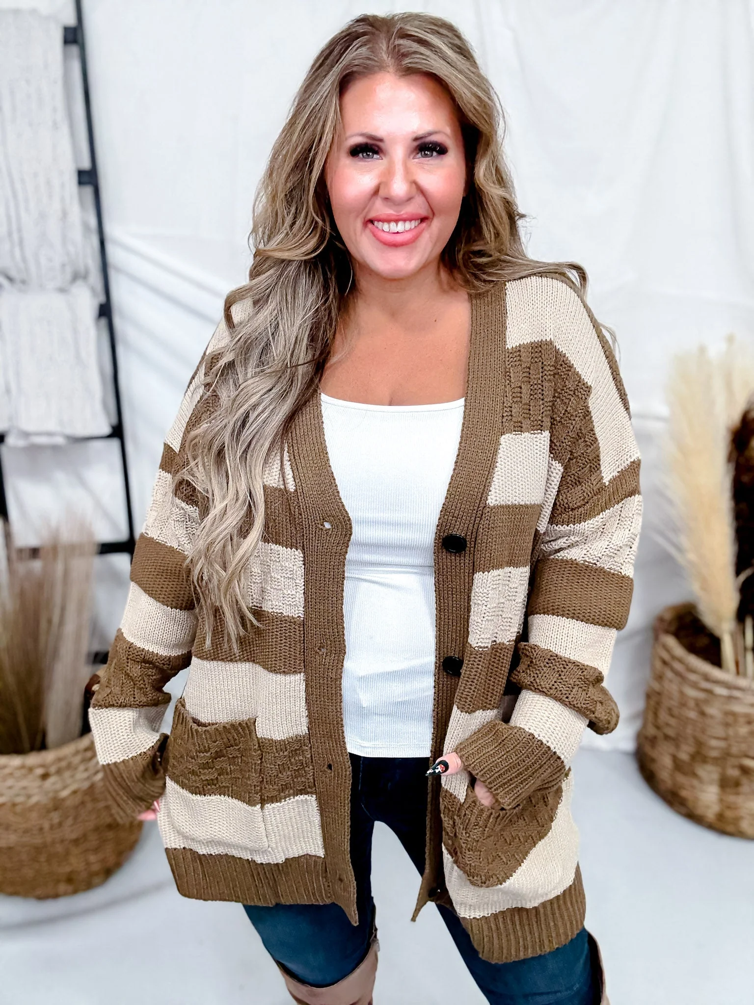 Long Sleeve Knit Brown & Taupe Button Down Cardigan FINAL SALE