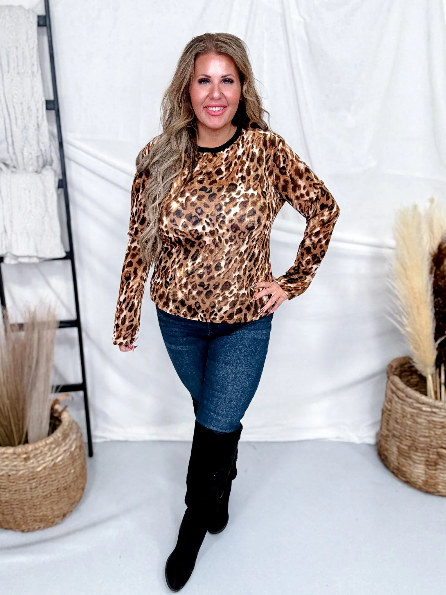 Long Sleeve Leopard Print Crew Neck Thick Mesh Top FINAL SALE - Image 5