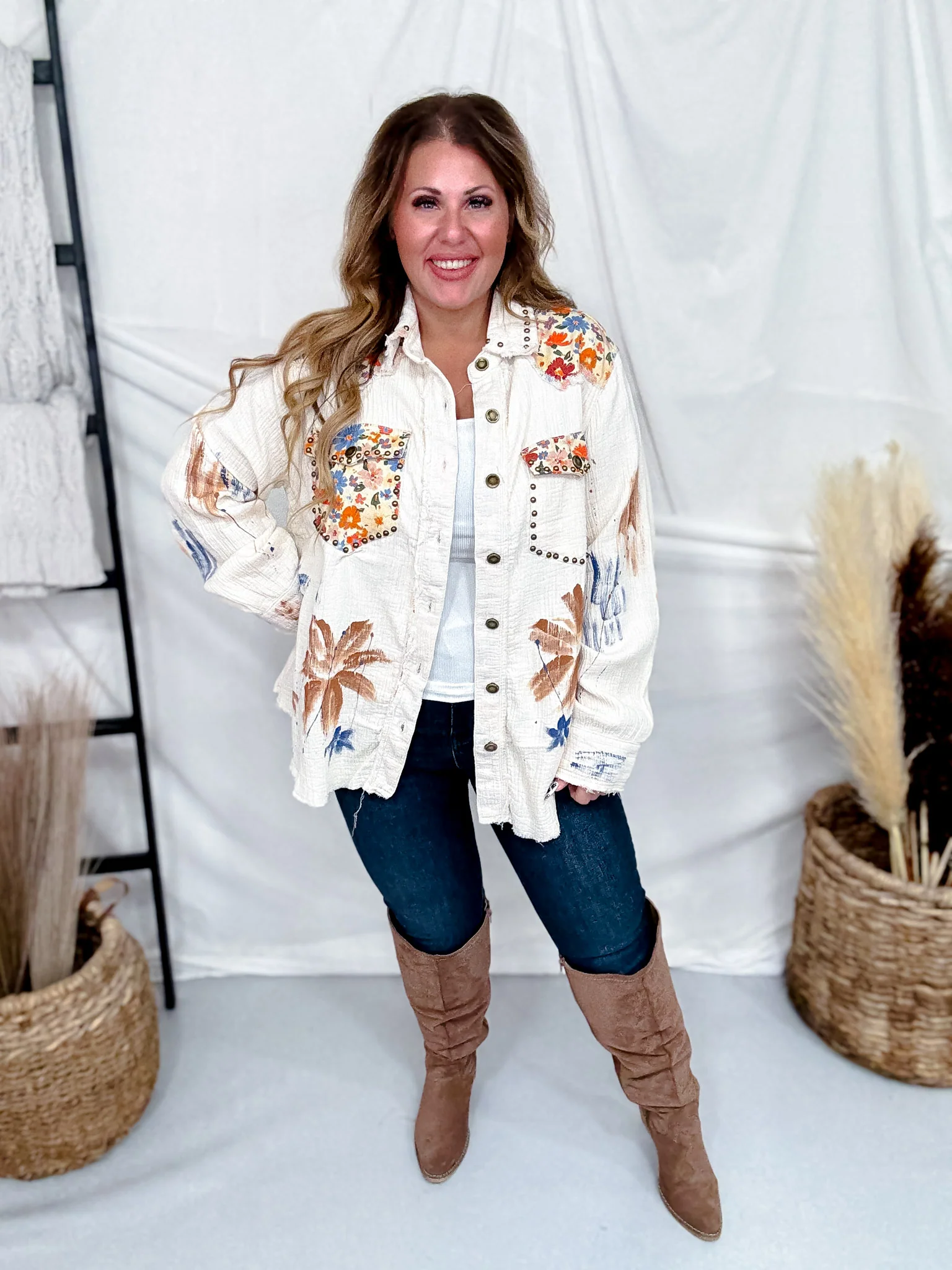 Long Sleeve Lightweight Shacket W/ Stud Embellishments FINAL SALE - Image 2