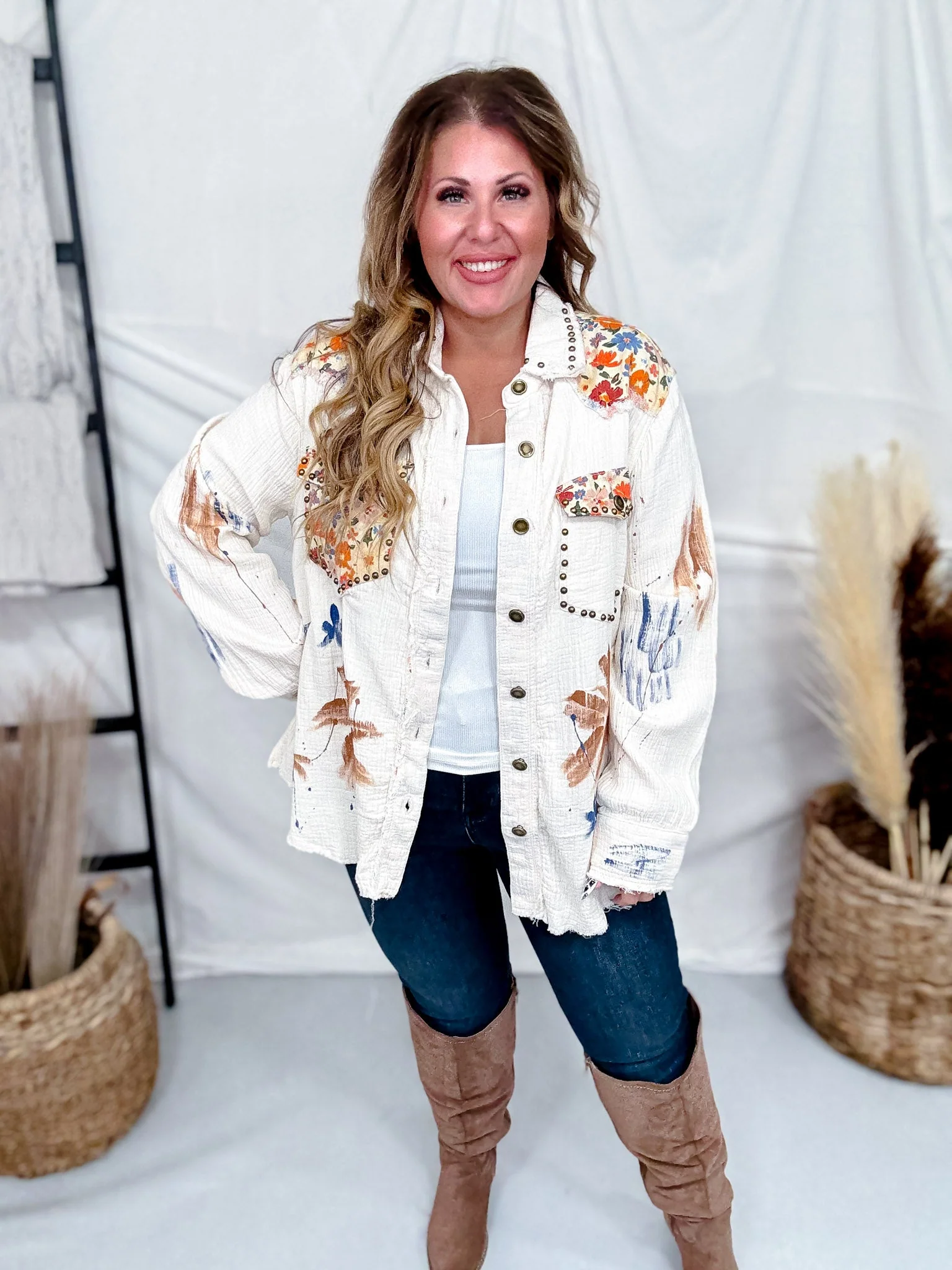 Long Sleeve Lightweight Shacket W/ Stud Embellishments FINAL SALE - Image 6