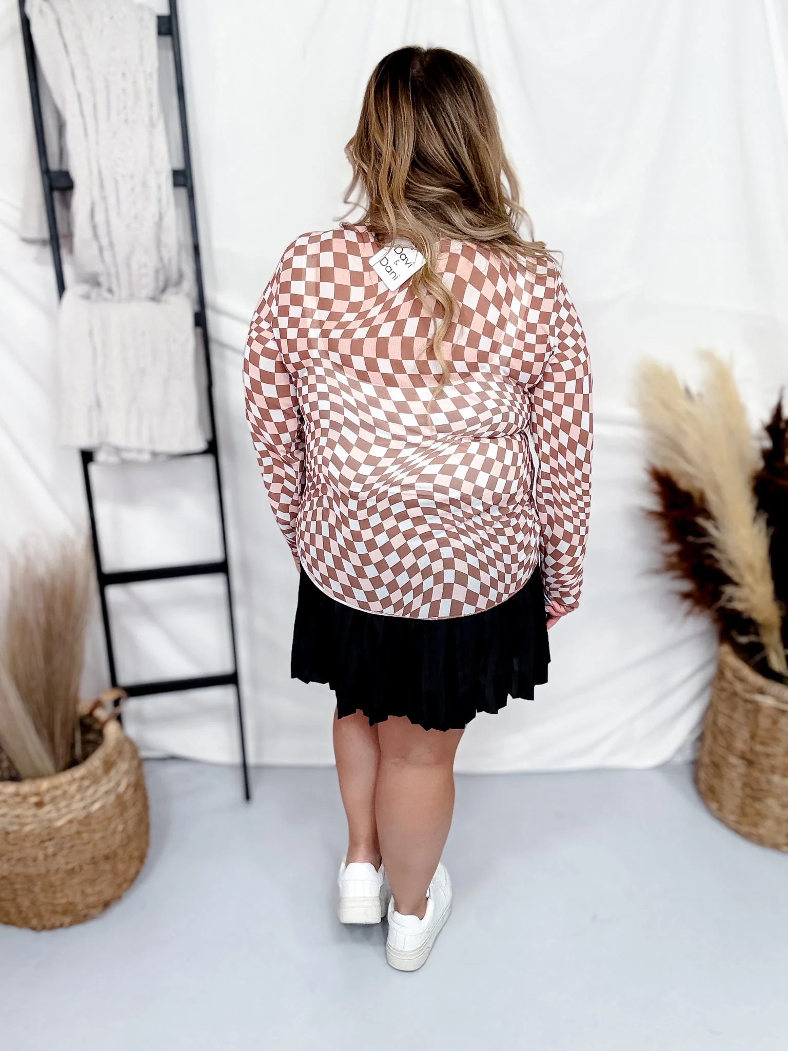 Long Sleeve Mocha & Mousse Combo Checkerboard Top FINAL SALE - Image 7