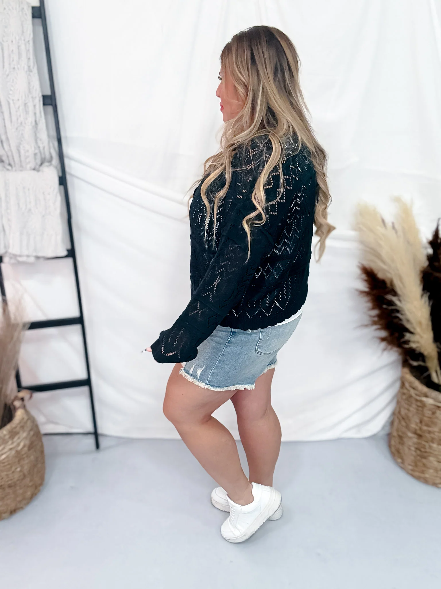 Long Sleeve Solid Black Button Up Knit Cardigan FINAL SALE - Image 5