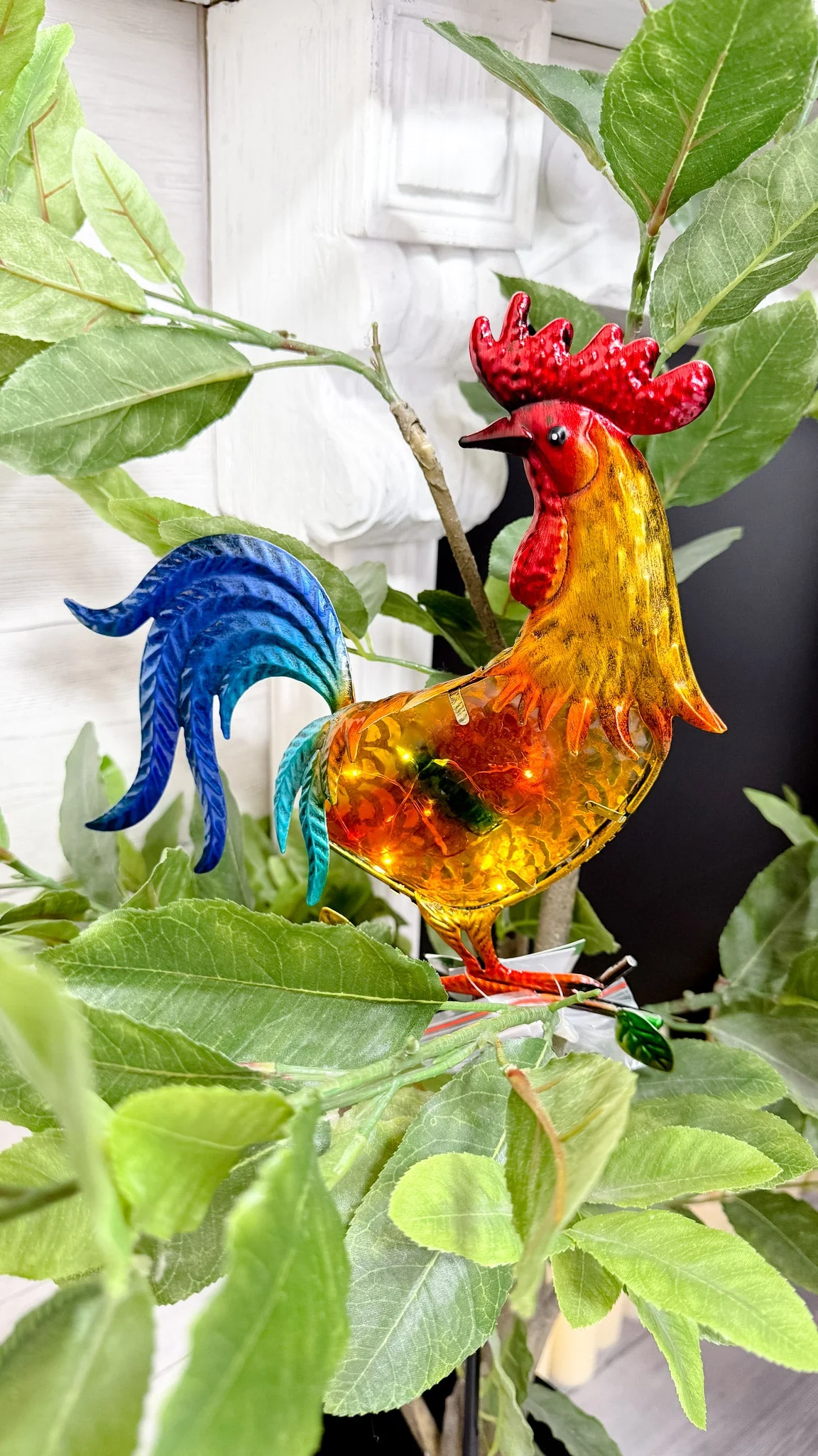 Metal and Glass Rooster Solar Lantern - Image 6