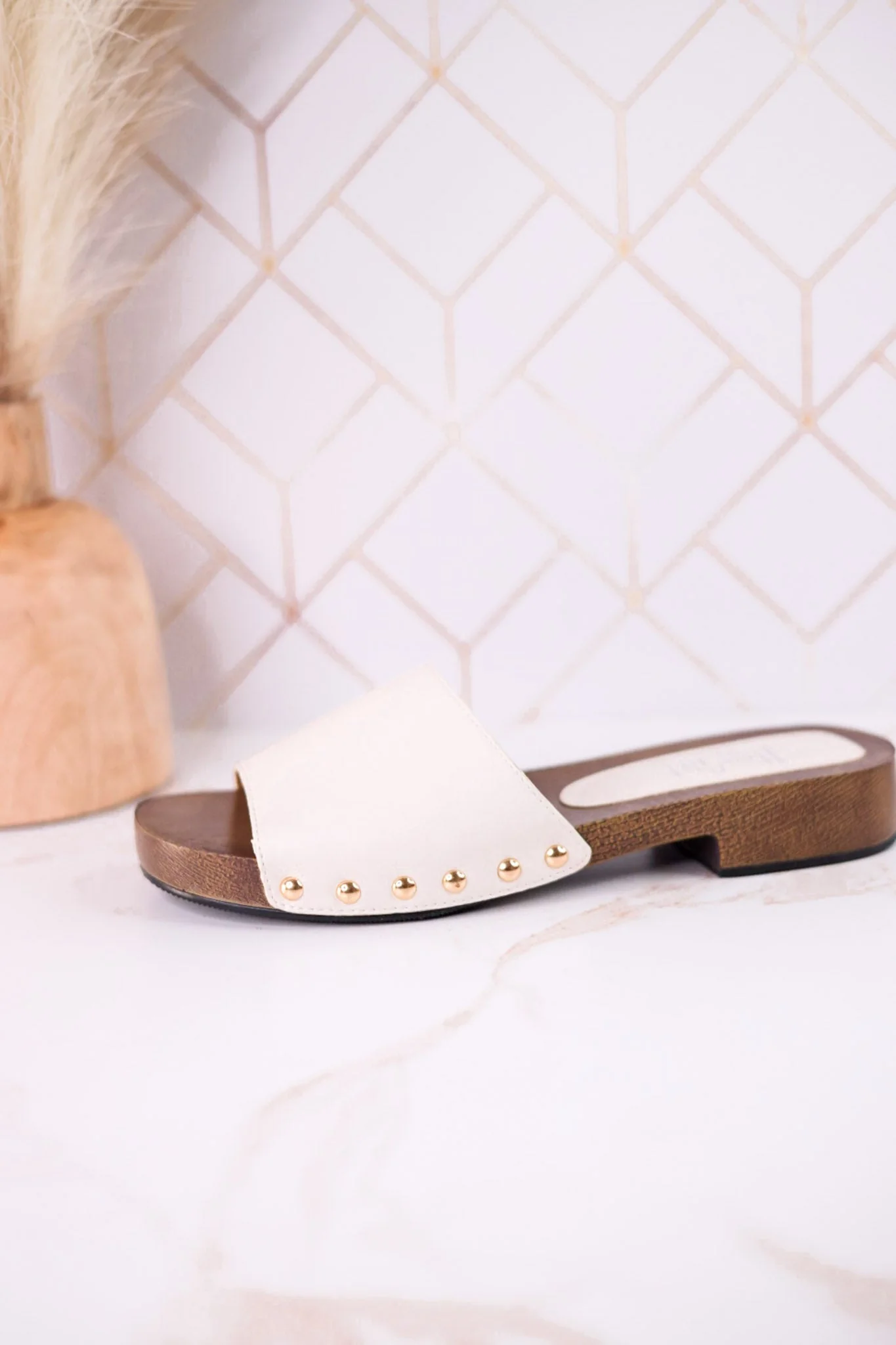 "Mind Your Business" Slip On Sandals In Ivory - Image 4
