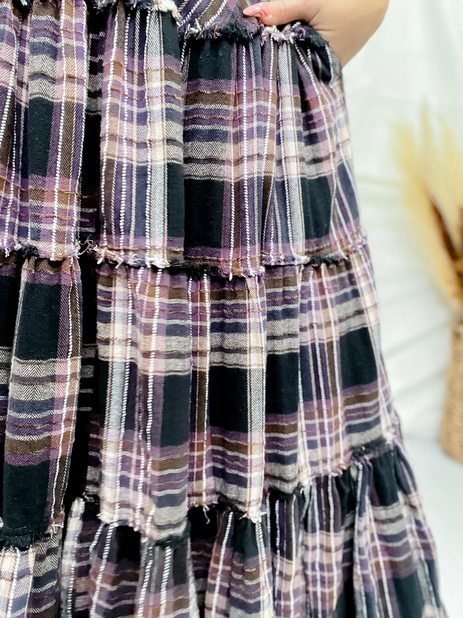 Mineral Wash Plaid Tiered Skirt FINAL SALE - Image 3