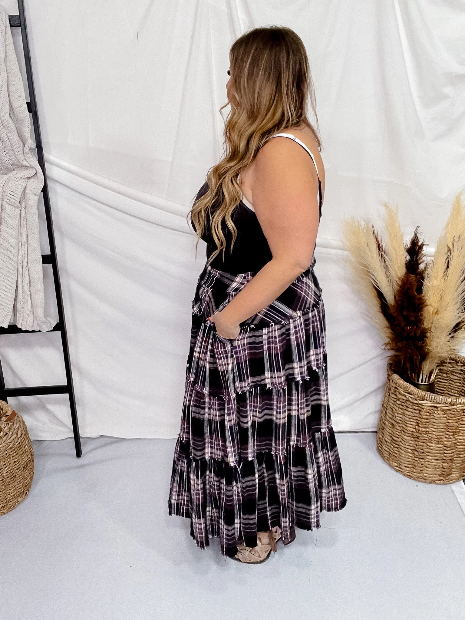 Mineral Wash Plaid Tiered Skirt FINAL SALE - Image 8