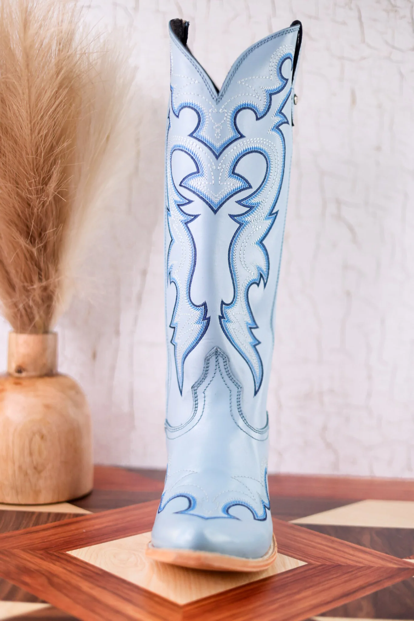 Missouri Pastel Azul Boot Stitch Wide Calf Leather Boots - Image 12