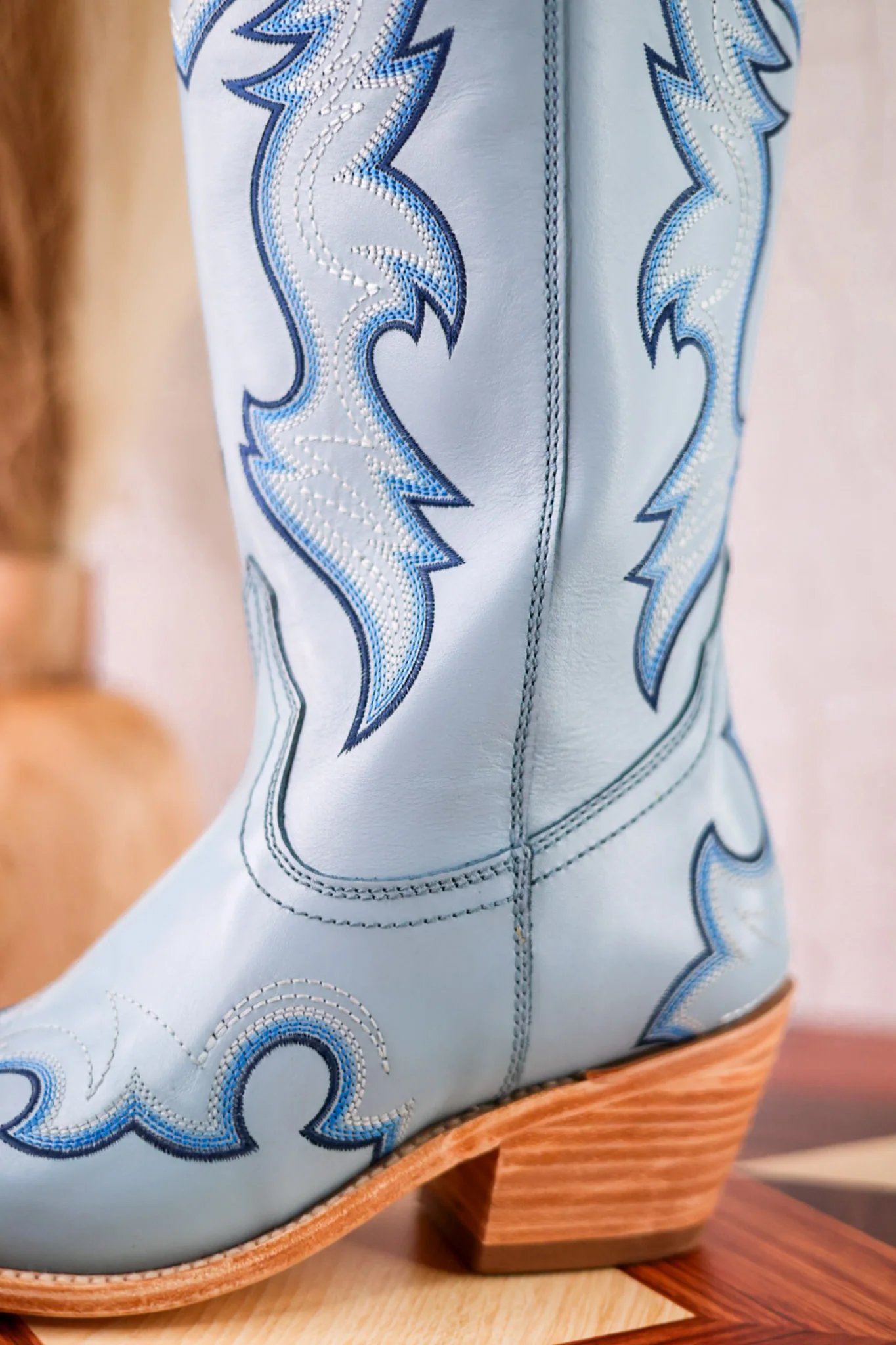 Missouri Pastel Azul Boot Stitch Wide Calf Leather Boots - Image 17