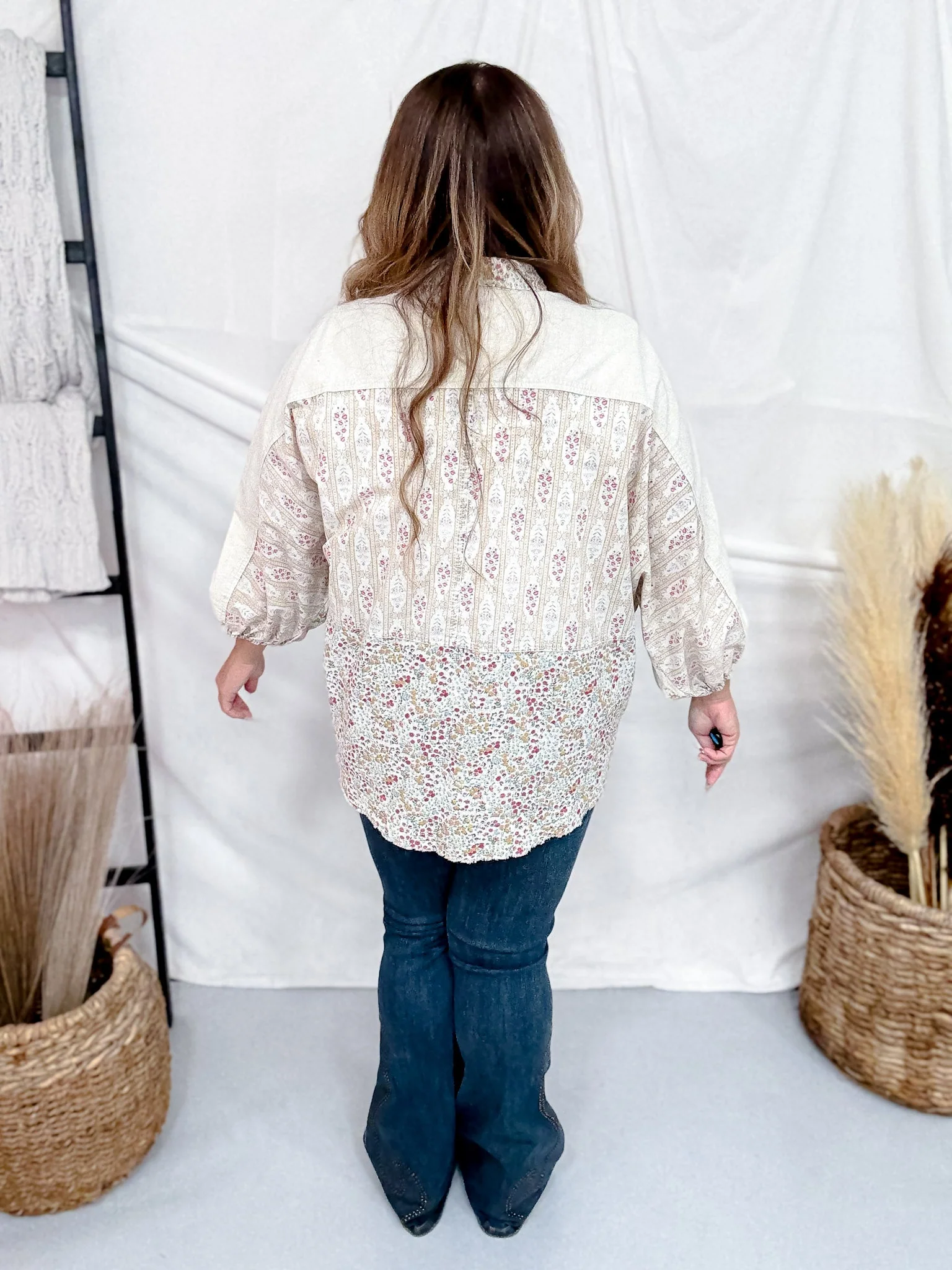 Mixed Floral Patchwork Button Down Shirt In Ecru - Image 8