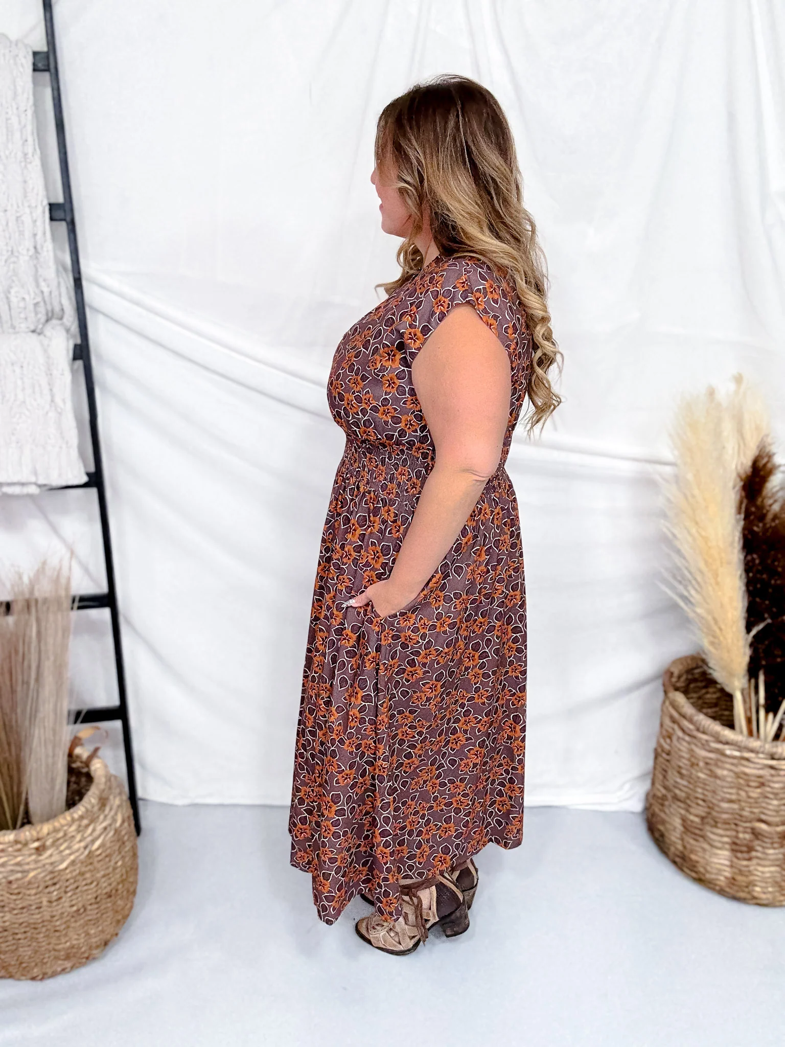 Mocha & Caramel Floral Print Zip Front Midi Dress FINAL SALE - Image 5