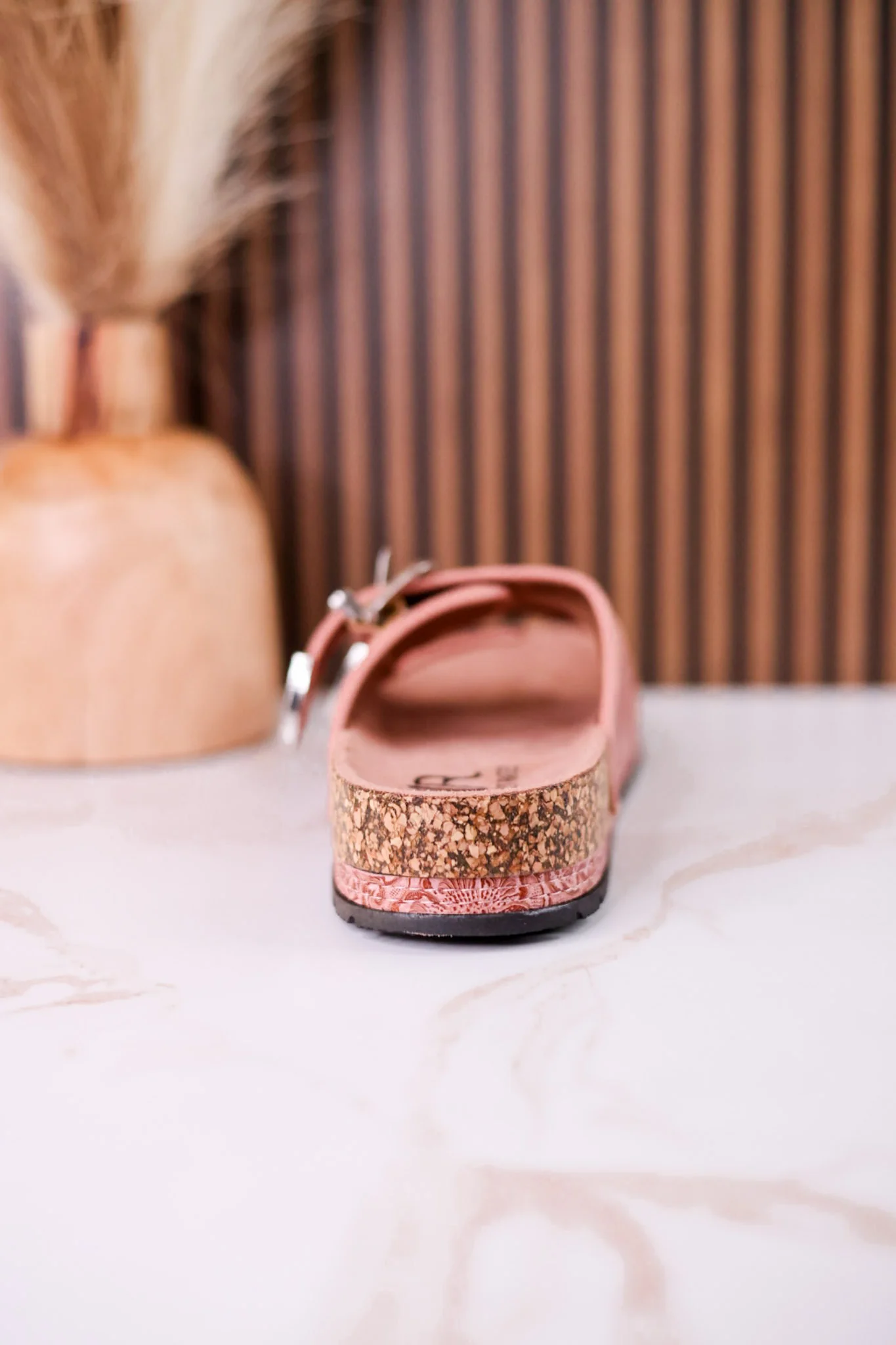 "Morgana" Dual Strap Tooled Faux Leather Sandals In Pink - Image 7