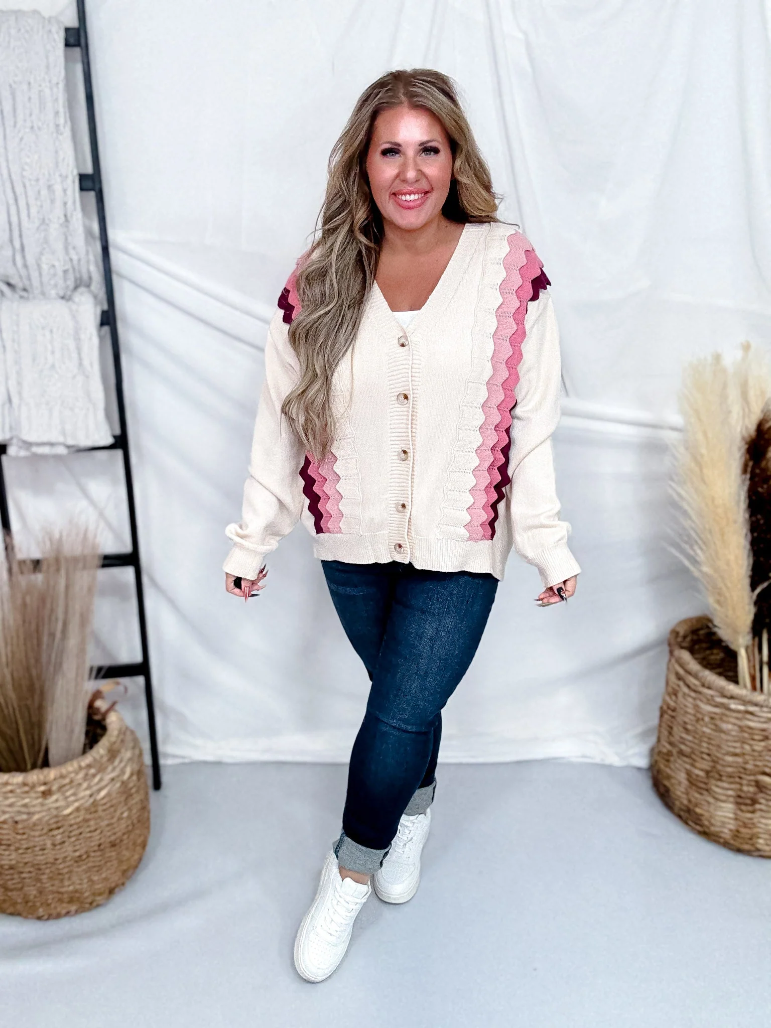 Multi Color Ruffle Button Down Sweater Cardigan FINAL SALE - Image 2
