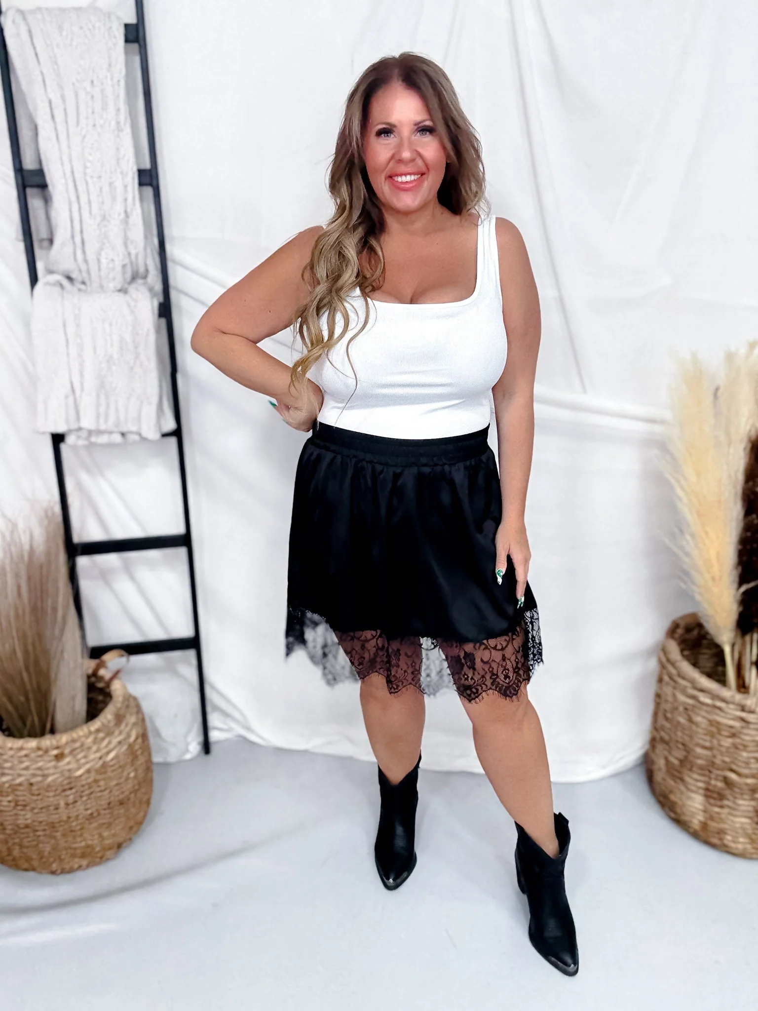 "My Lace" Trendy Midnight Black Skirt W/ Lace Detail - Image 2