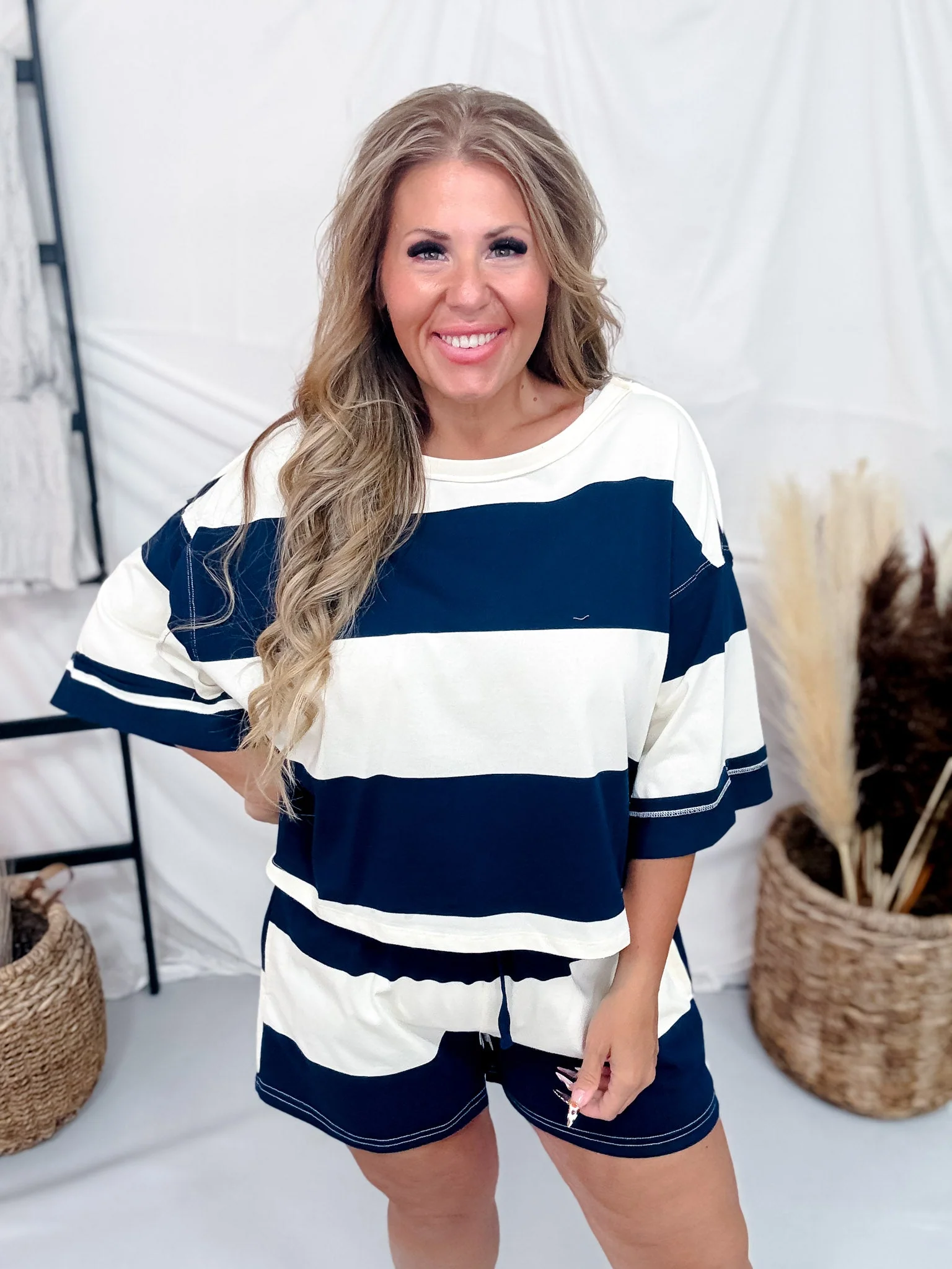 Navy & Ivory Wide Striped Boxy Tee FINAL SALE - Image 6