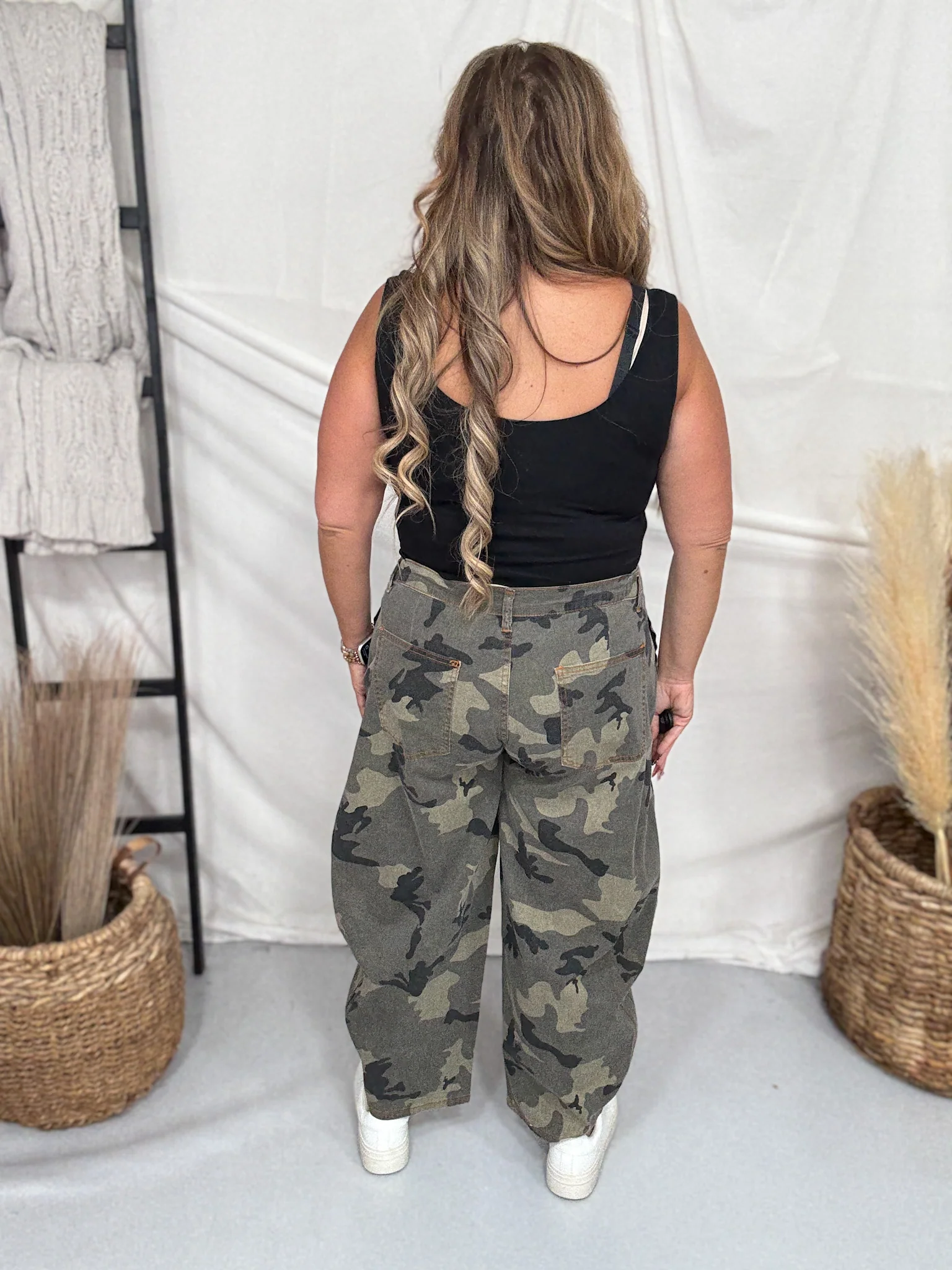 Olive & Gray Camo Print Cropped Barrel Leg Pants FINAL SALE - Image 12