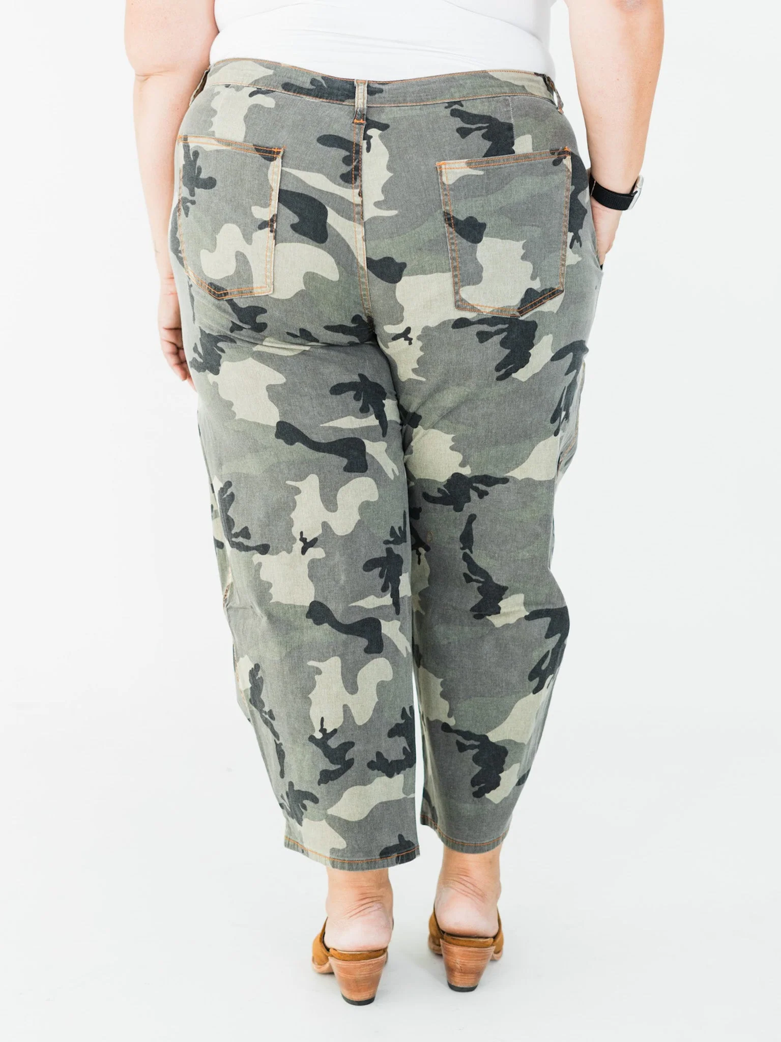 Olive & Gray Camo Print Cropped Barrel Leg Pants FINAL SALE - Image 18