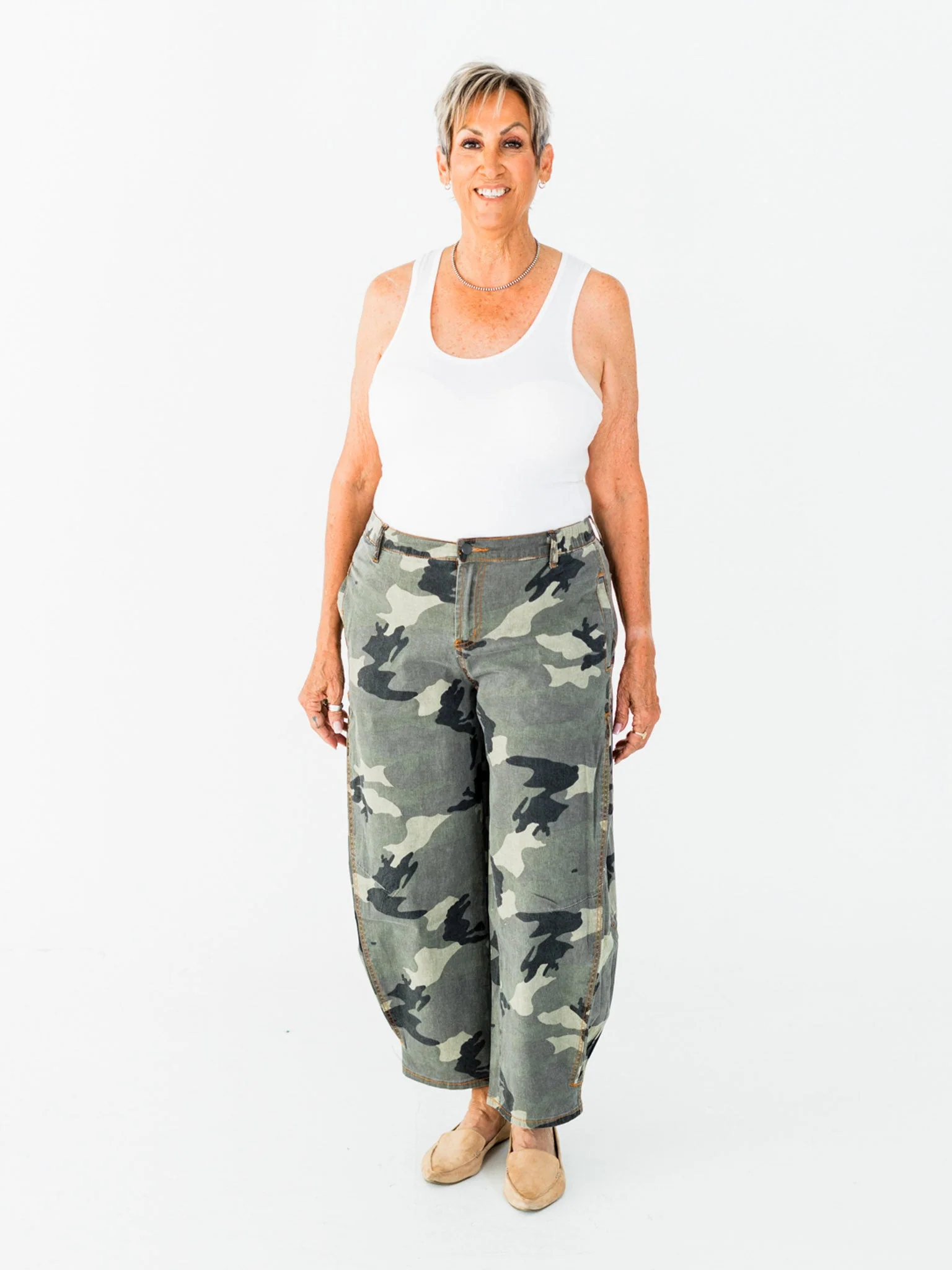 Olive & Gray Camo Print Cropped Barrel Leg Pants FINAL SALE - Image 19