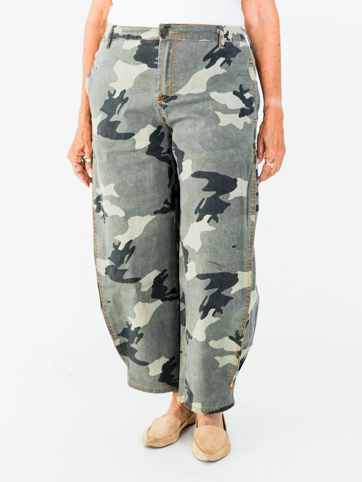 Olive & Gray Camo Print Cropped Barrel Leg Pants FINAL SALE - Image 20