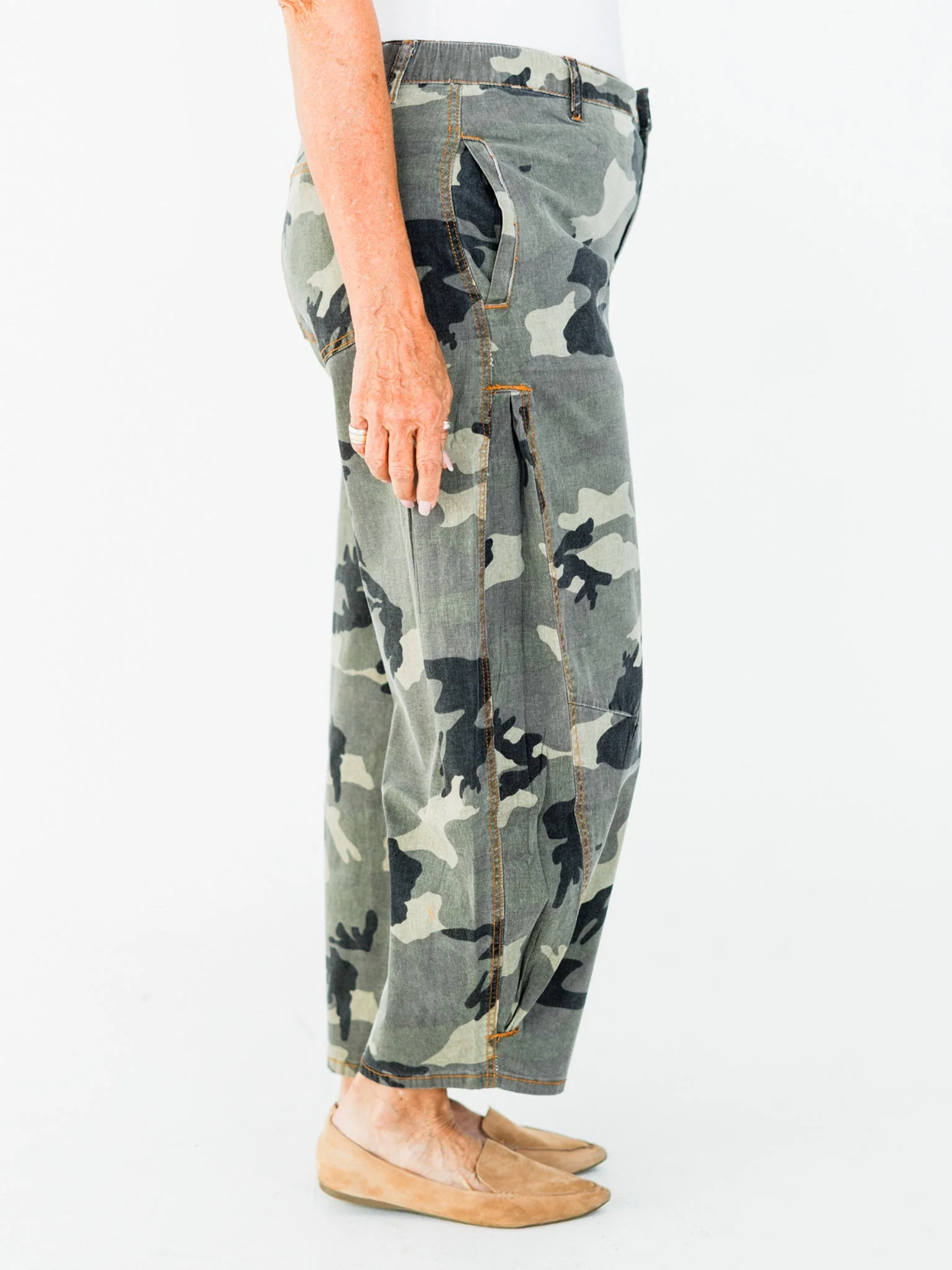 Olive & Gray Camo Print Cropped Barrel Leg Pants FINAL SALE - Image 21