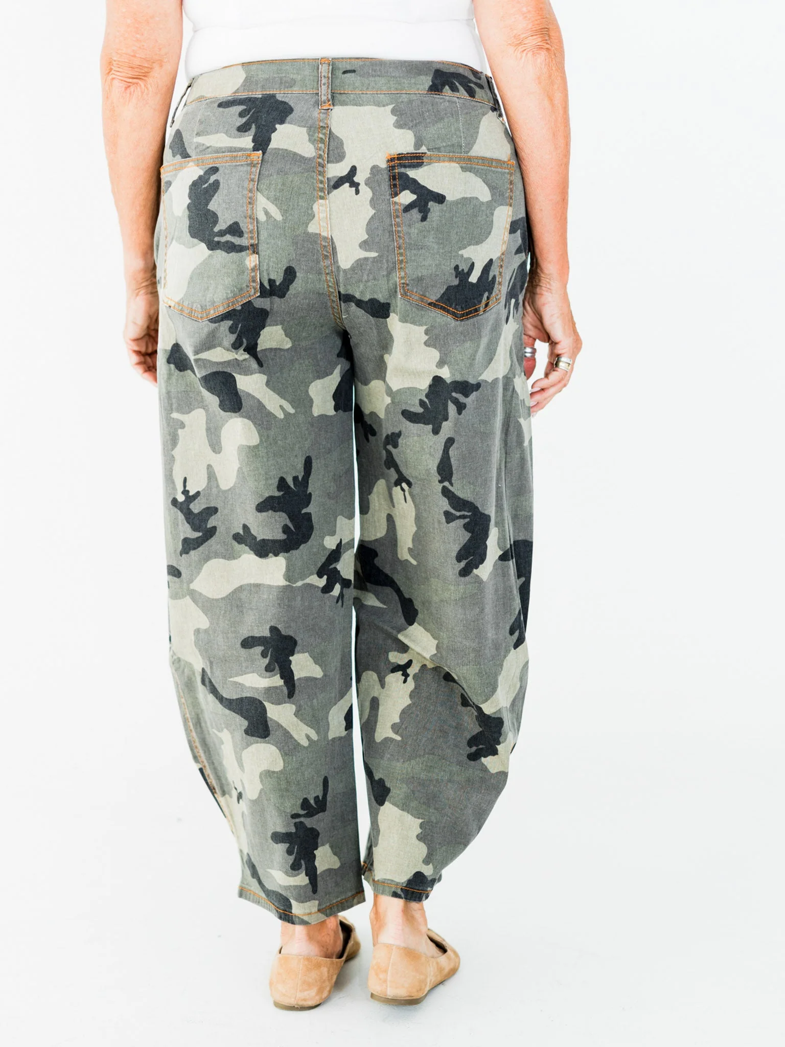 Olive & Gray Camo Print Cropped Barrel Leg Pants FINAL SALE - Image 22