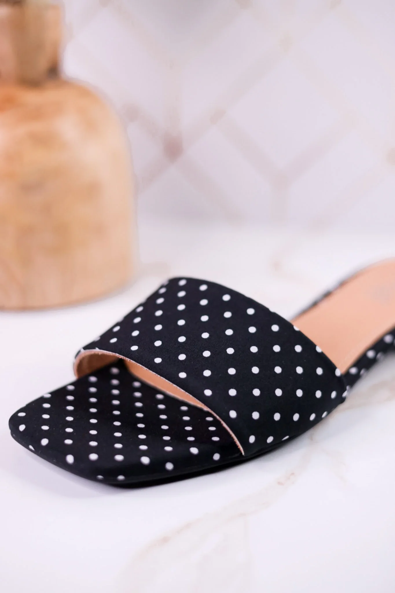 "Our Lil Secret" Black & White Polka Dot Slip On Mules - Image 7