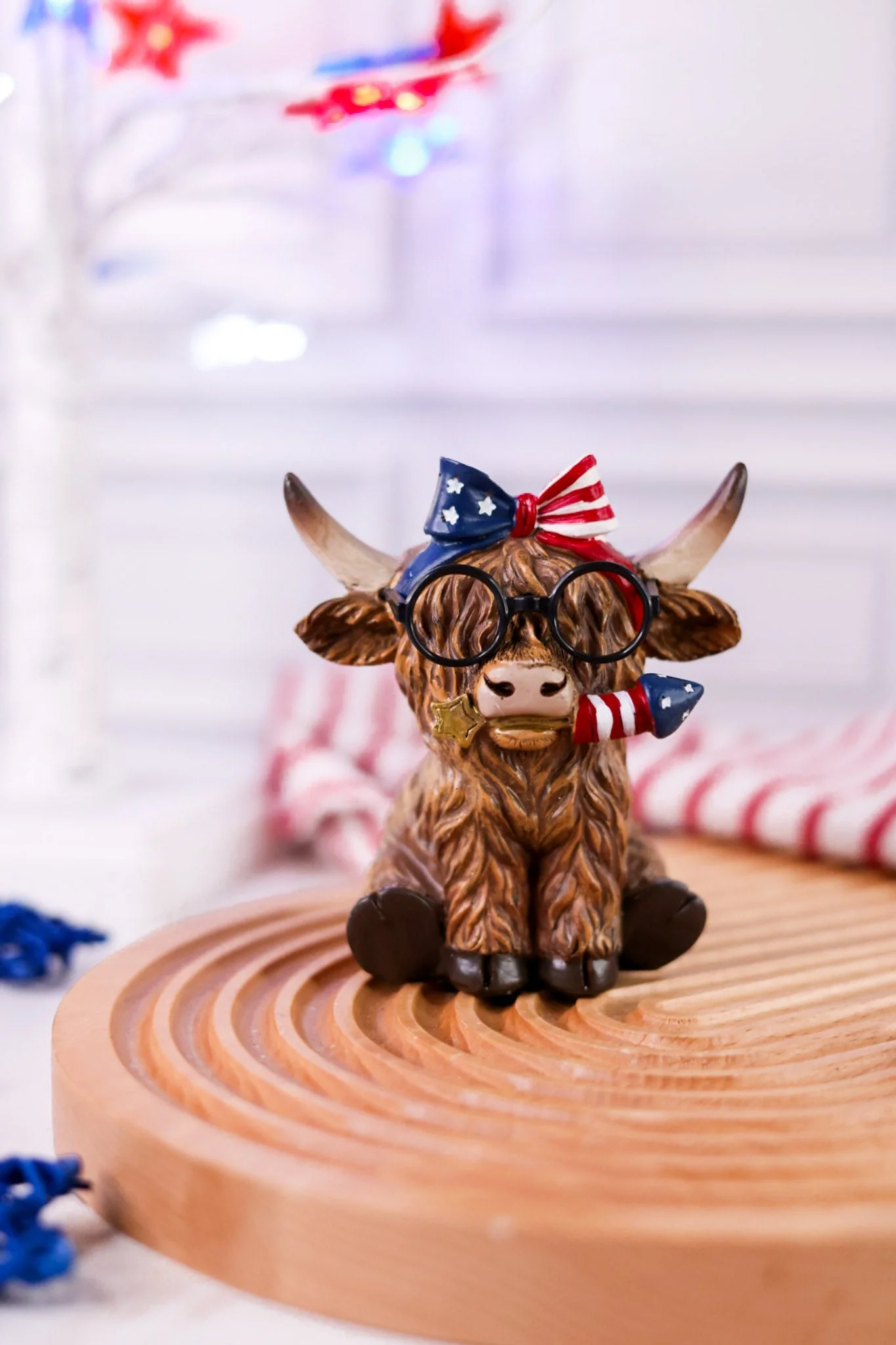 Patriotic Highland Cows With Glasses Resin Tabletop Sitter (2 Styles) FINAL SALE - Image 3