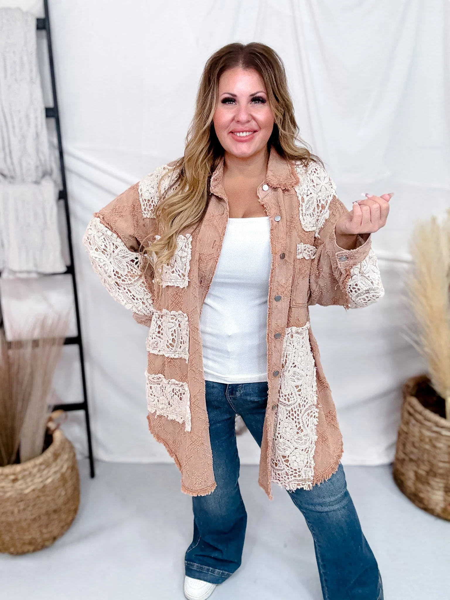 Peach Jam Long Sleeve Shacket W/ Crochet Detail FINAL SALE - Image 8