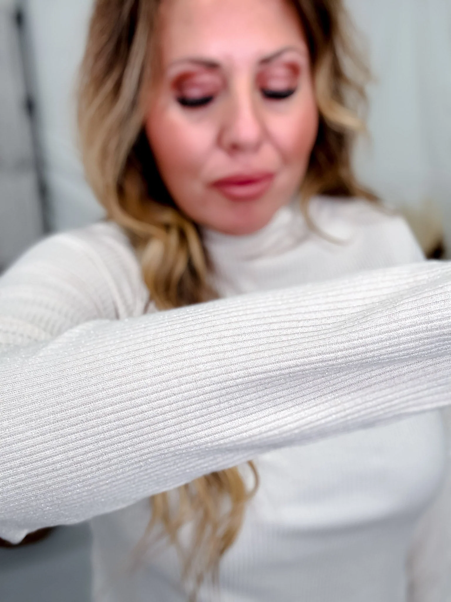 Pearl Shimmer Mock Neck Sweater With Long Sleeves FINAL SALE - Image 4