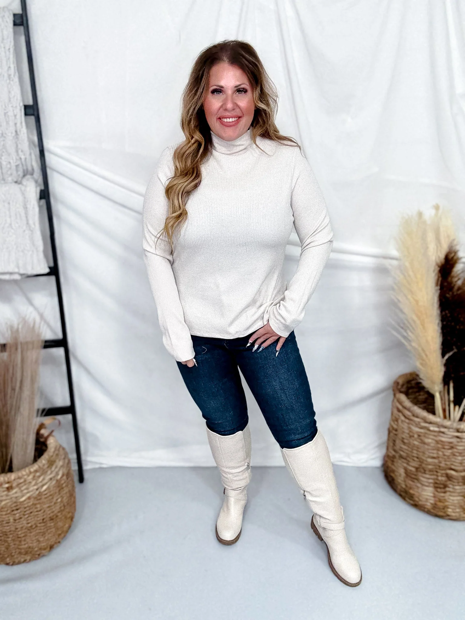 Pearl Shimmer Mock Neck Sweater With Long Sleeves FINAL SALE - Image 5