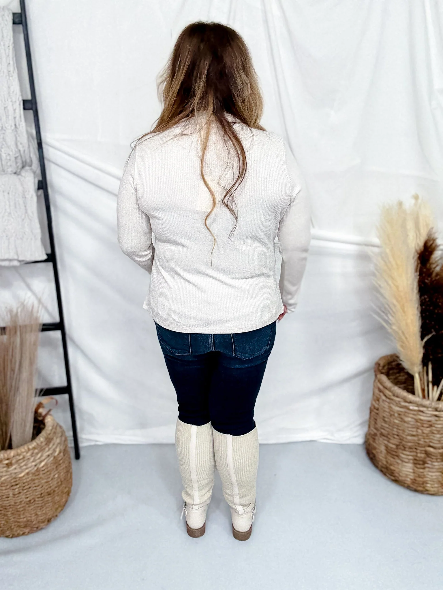 Pearl Shimmer Mock Neck Sweater With Long Sleeves FINAL SALE - Image 7