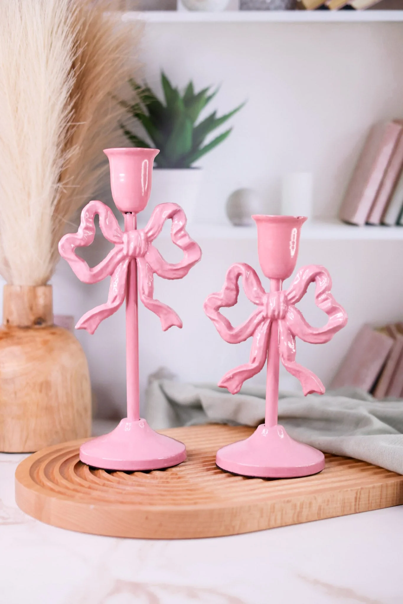 Pink Bow Taper Candlesticks (2 Sizes)