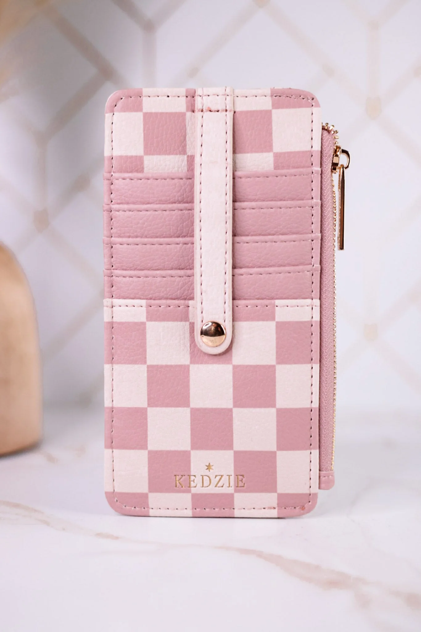 Pink Checkered Essentials Only Zippered Wallet - Image 4