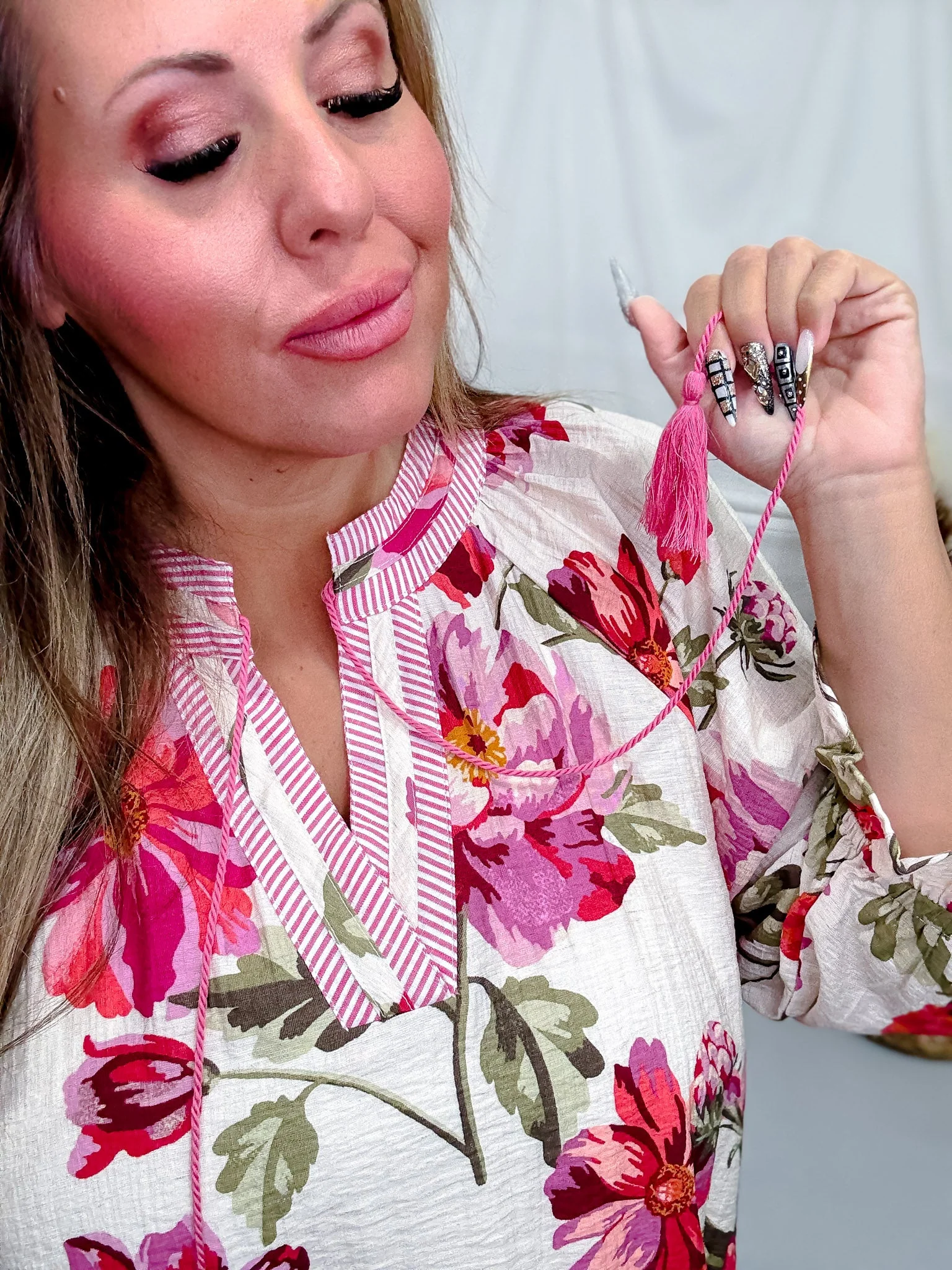 Pink Floral Print Peasant Blouse FINAL SALE - Image 4