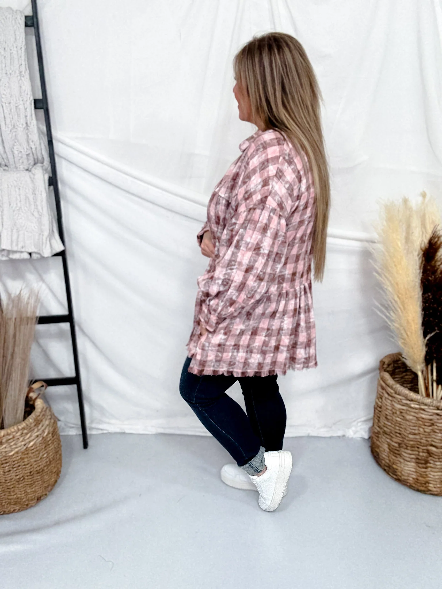 Pink & Mauve Long Sleeve Lightweight Button Down Shacket - Image 8